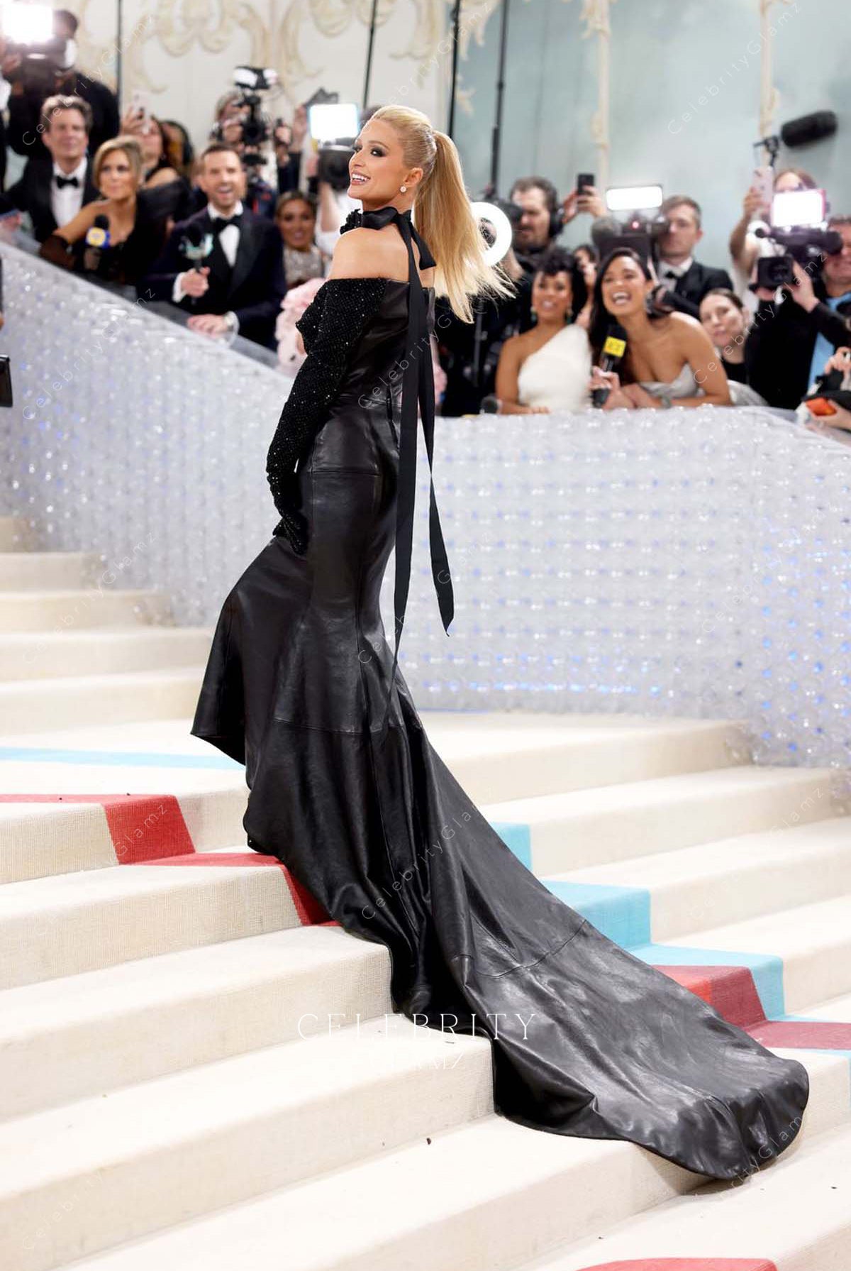black Paris Hilton chapel train 2023 met gala dress