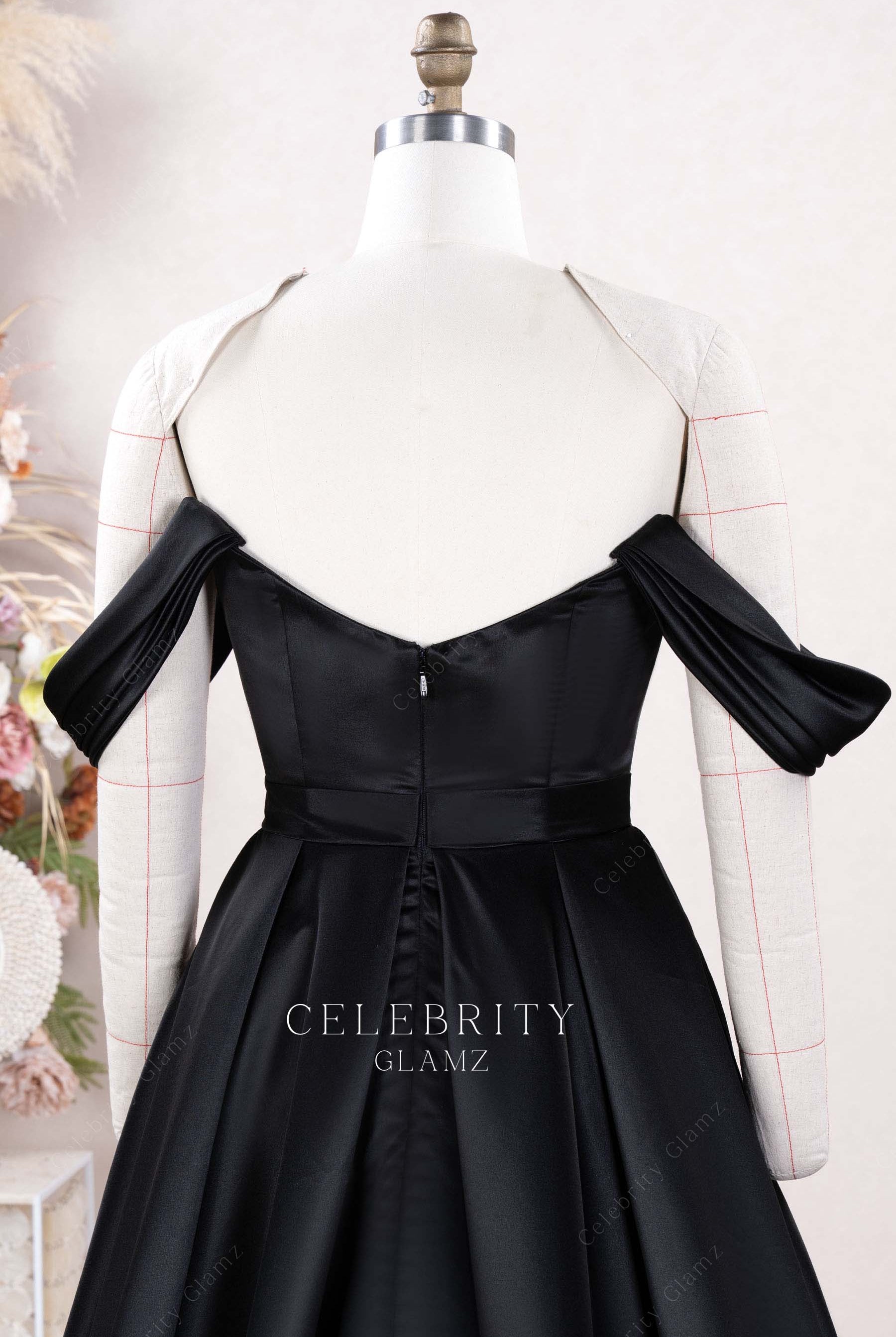black satin bowknot belt wedding dress