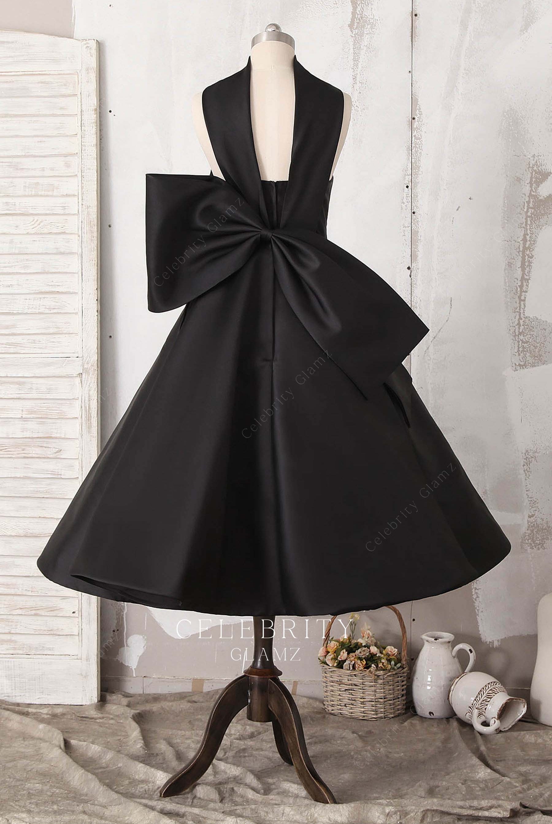 black satin bowknot bridesmaid dress