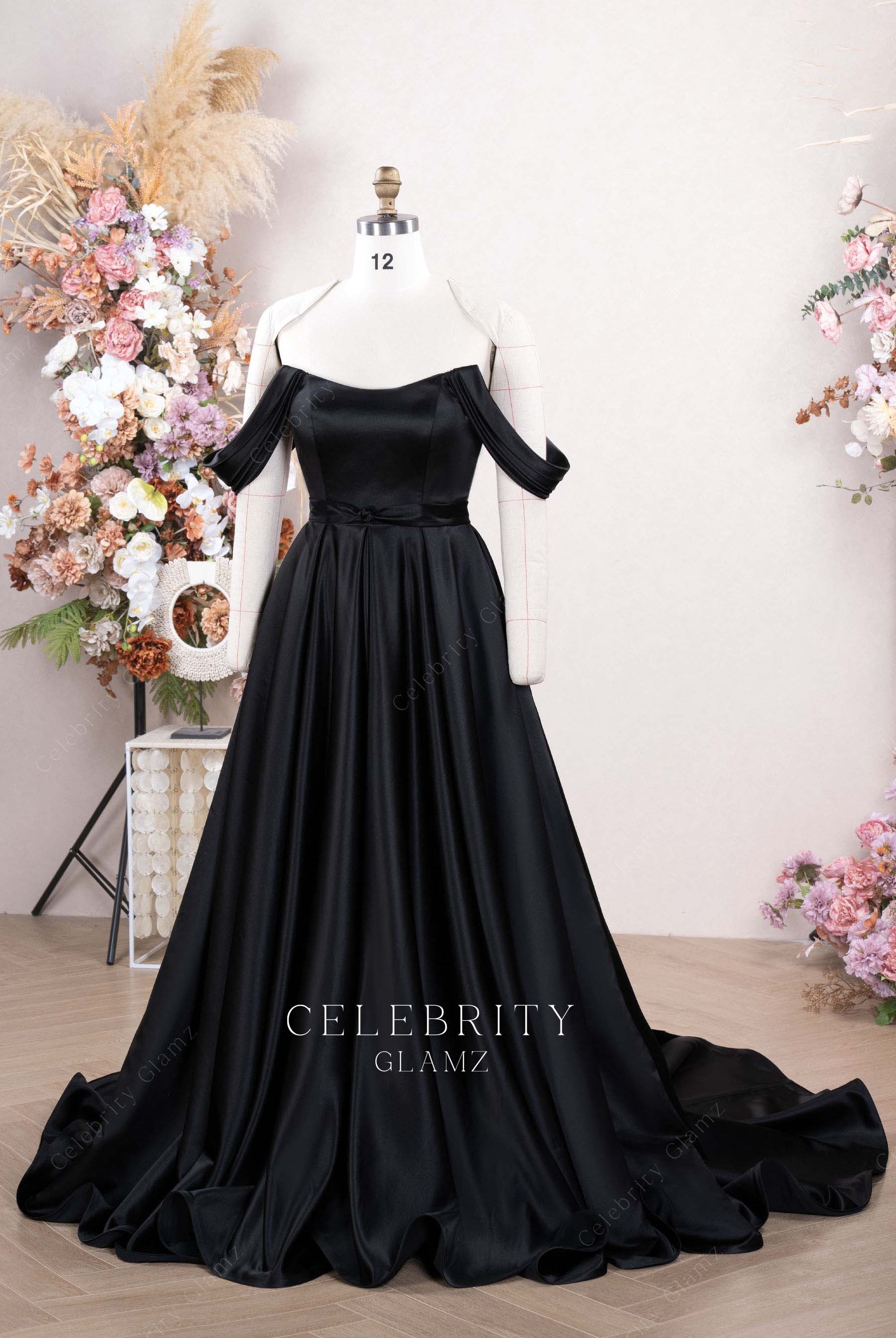 black scoop neck wedding dress