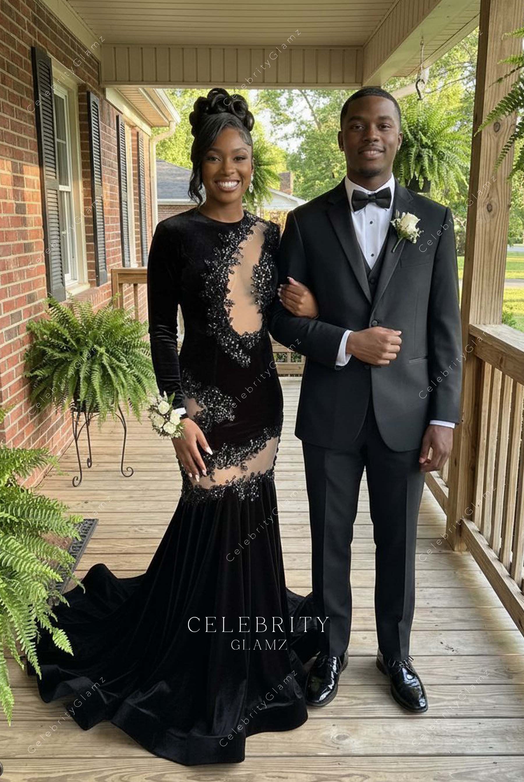 black sequin illusion cutout prom dress