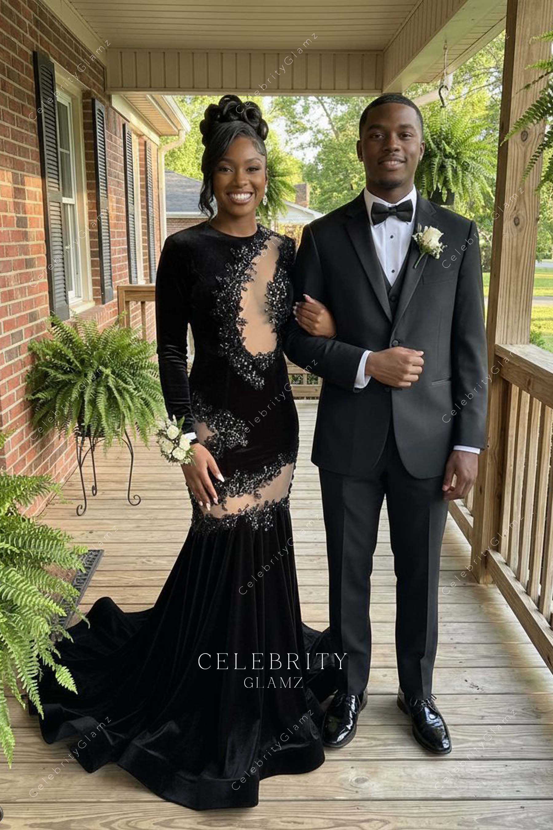 black sequin illusion cutout prom dress