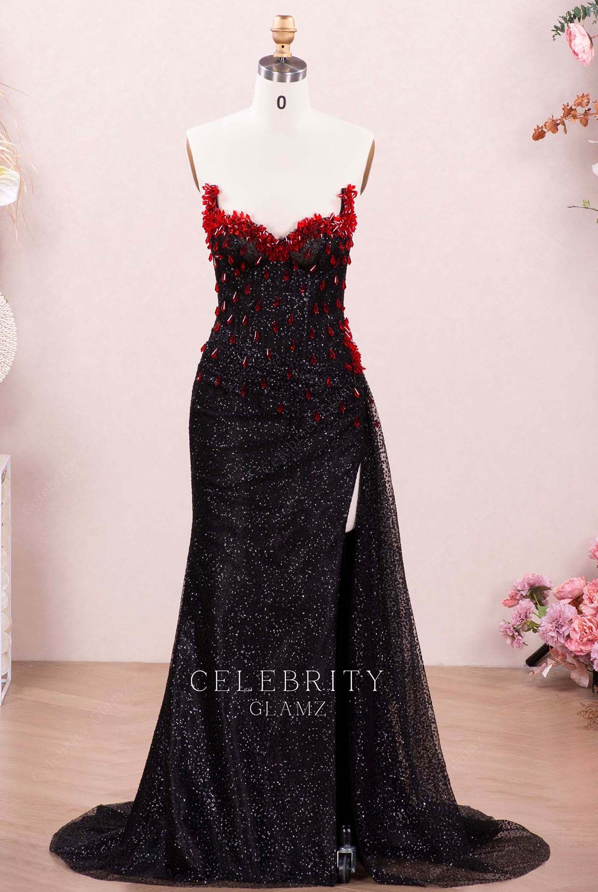 black strapless prom dress