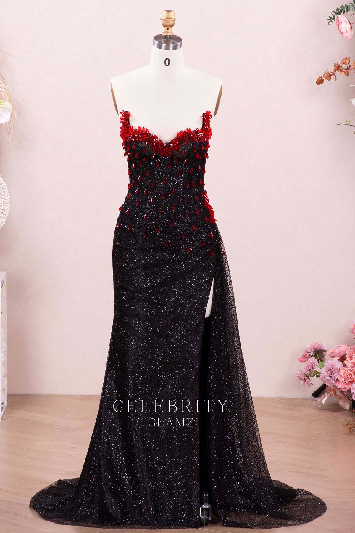black strapless prom dress
