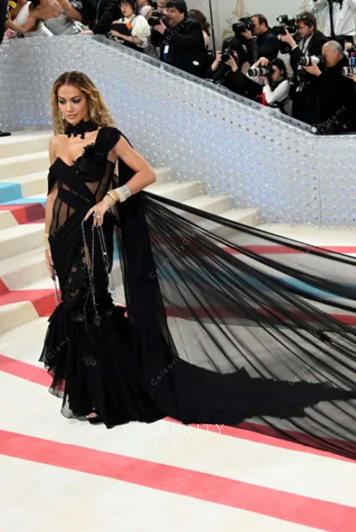 black trumpet Rita Ora 2023 met gala dress