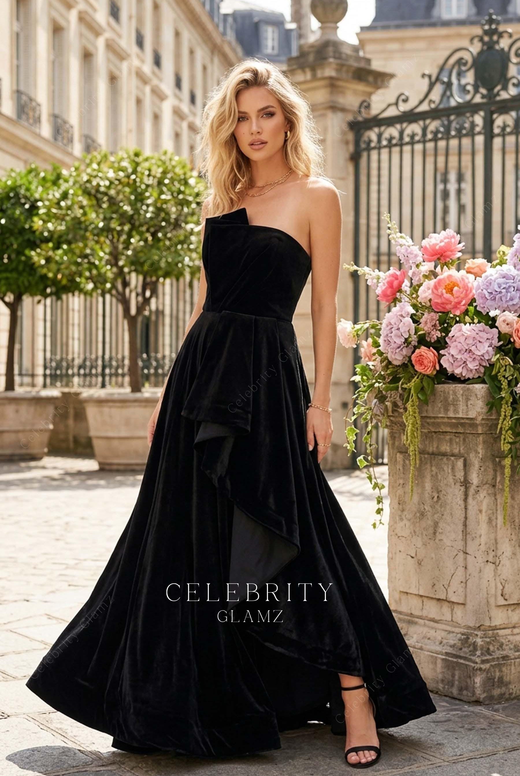 black velvet a line formal dress