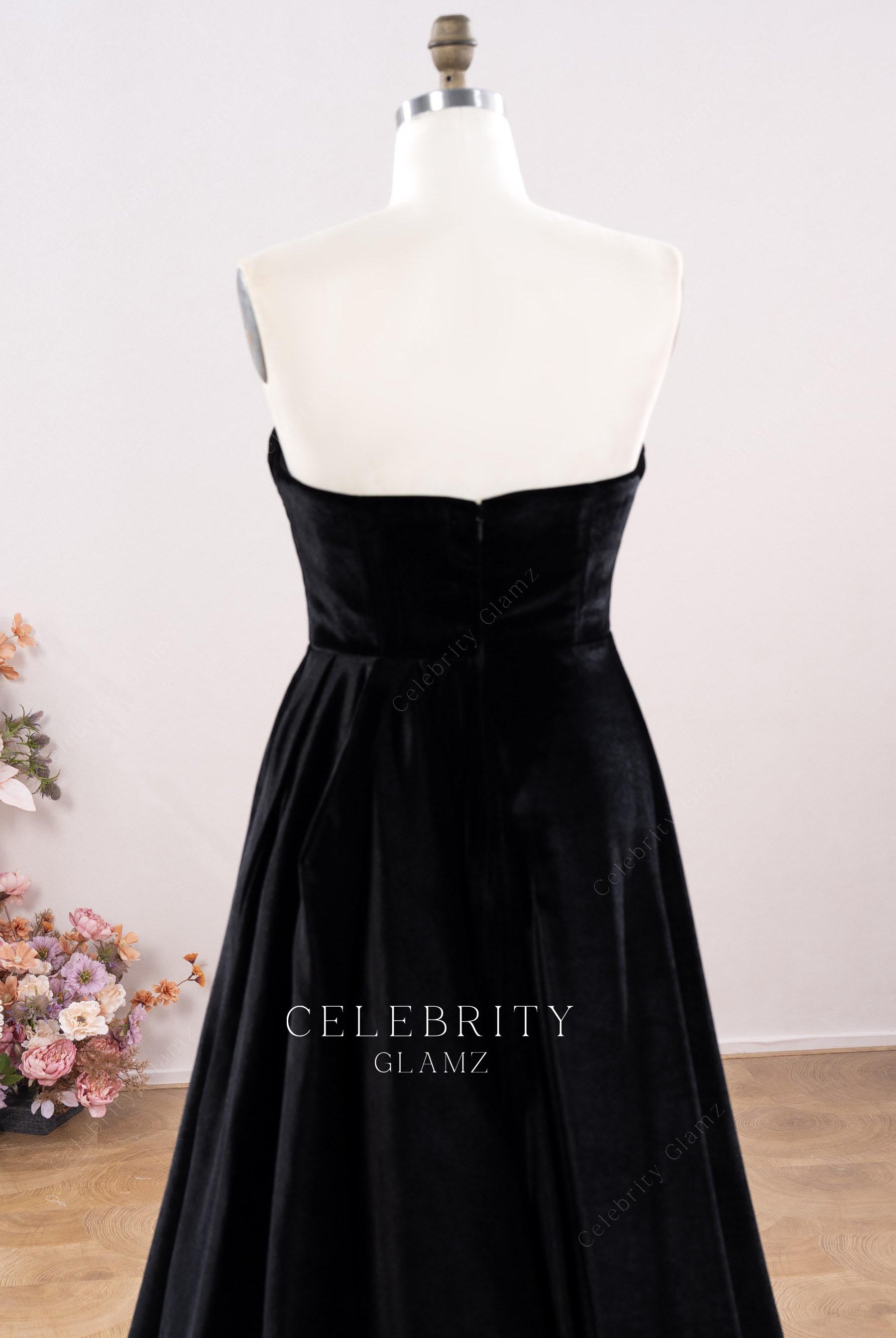 black velvet backless formal dress