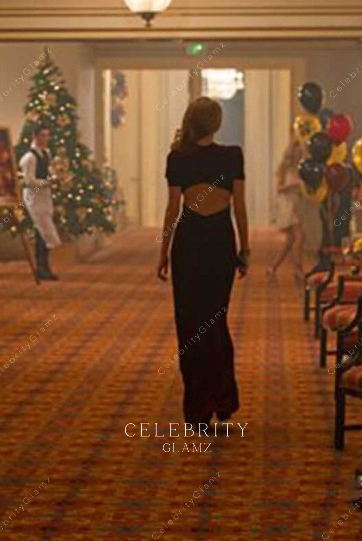 Blake Lively burgundy velvet cutout back dress age of Adaline