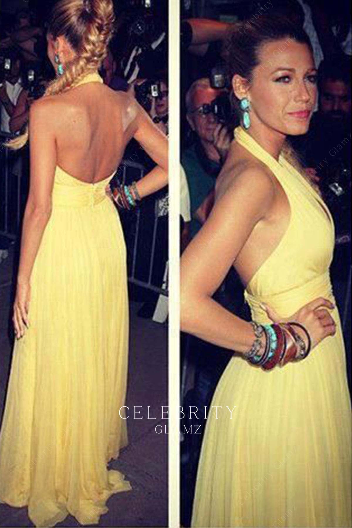 Blake Lively halter prom dress new York premiere of savages