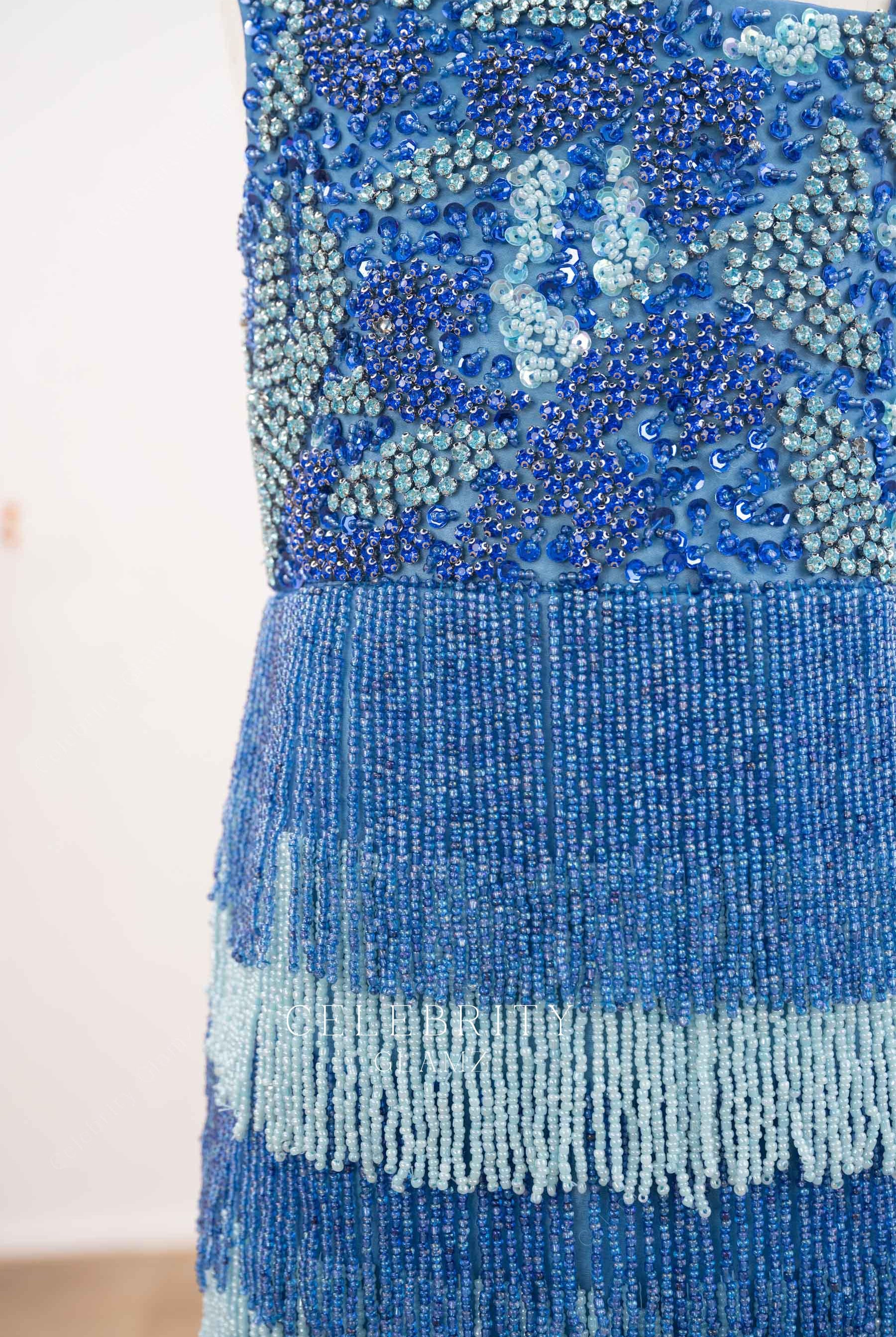 blue beaded layered short kids dress