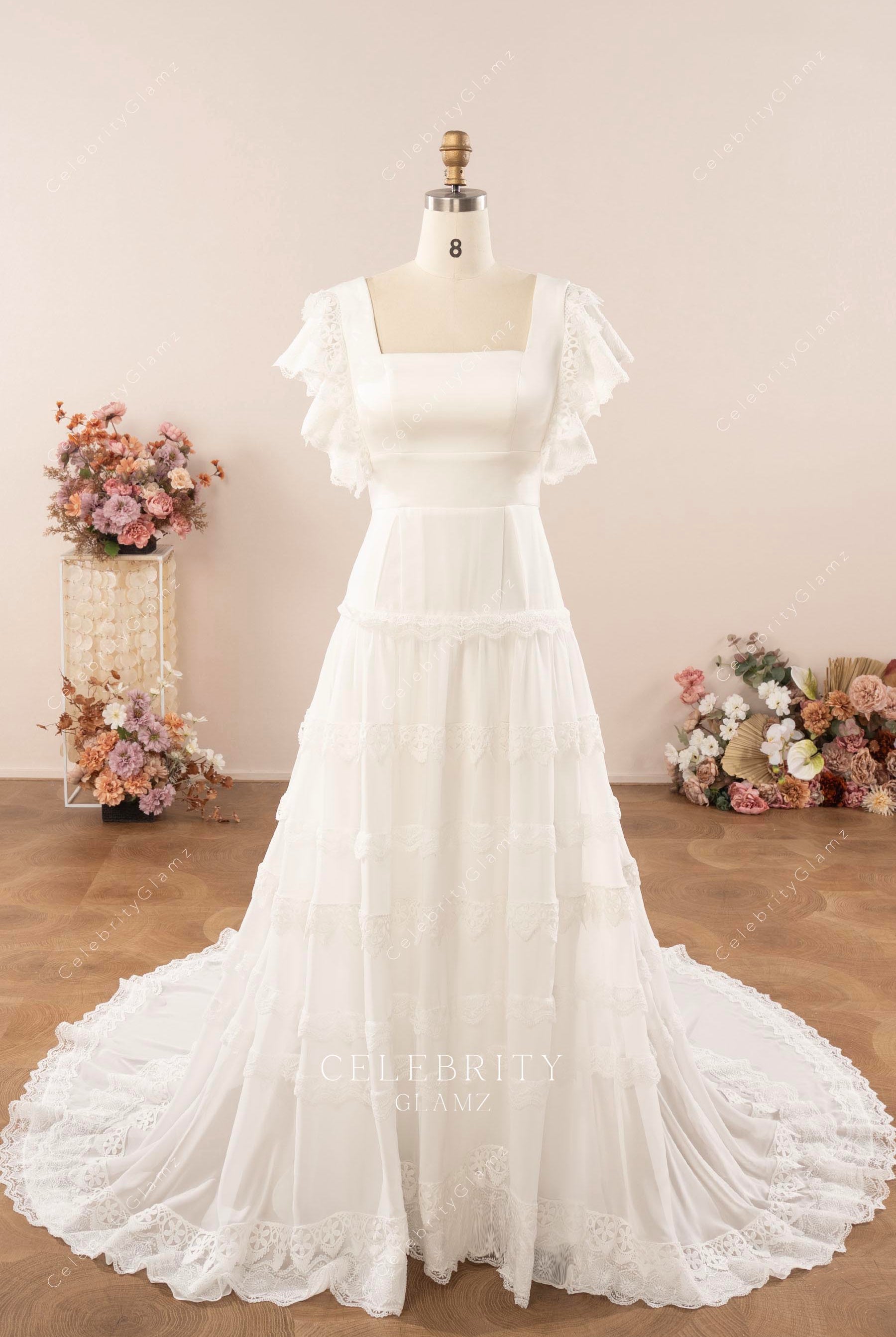 boho white a line wedding dress