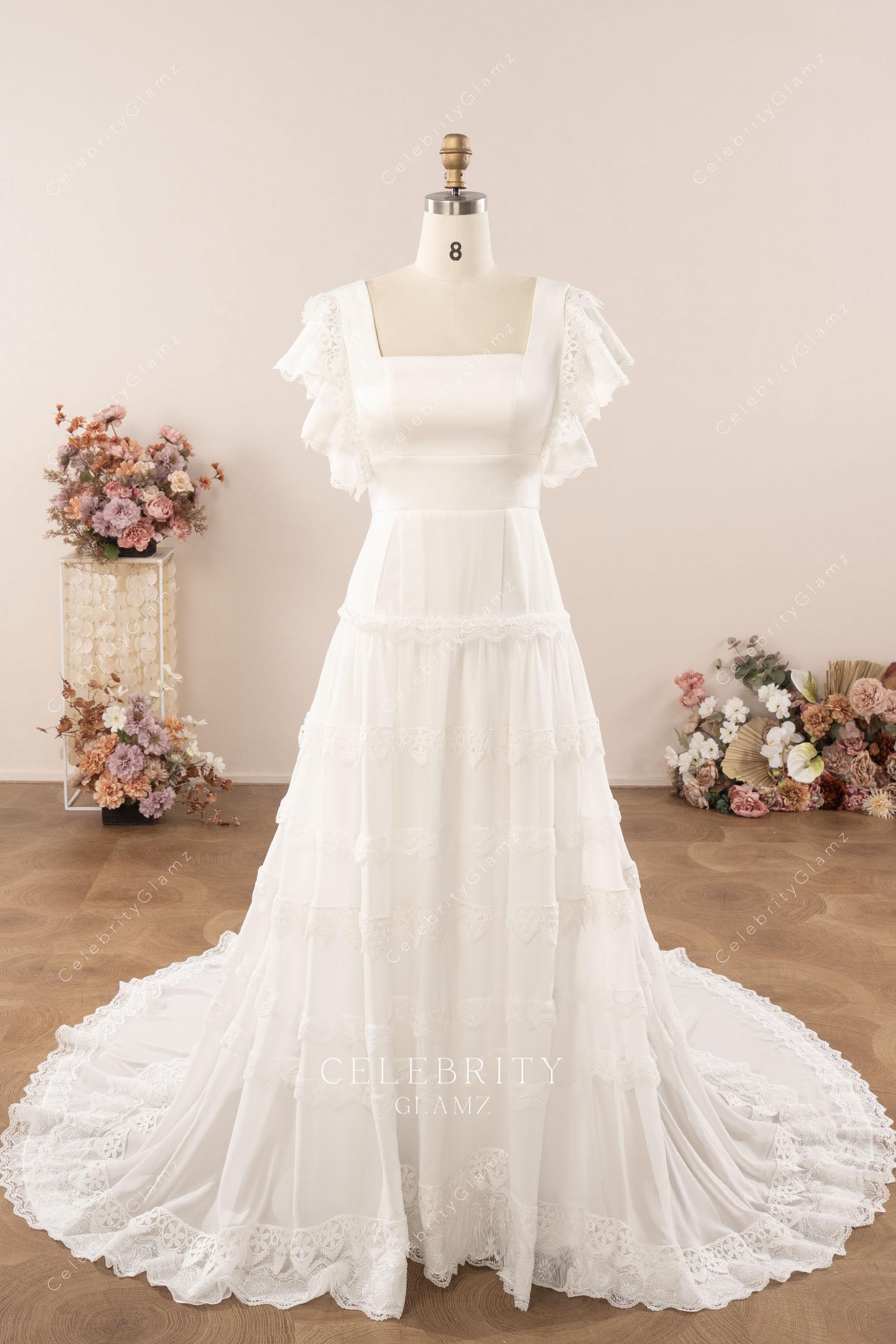 boho white a line wedding dress
