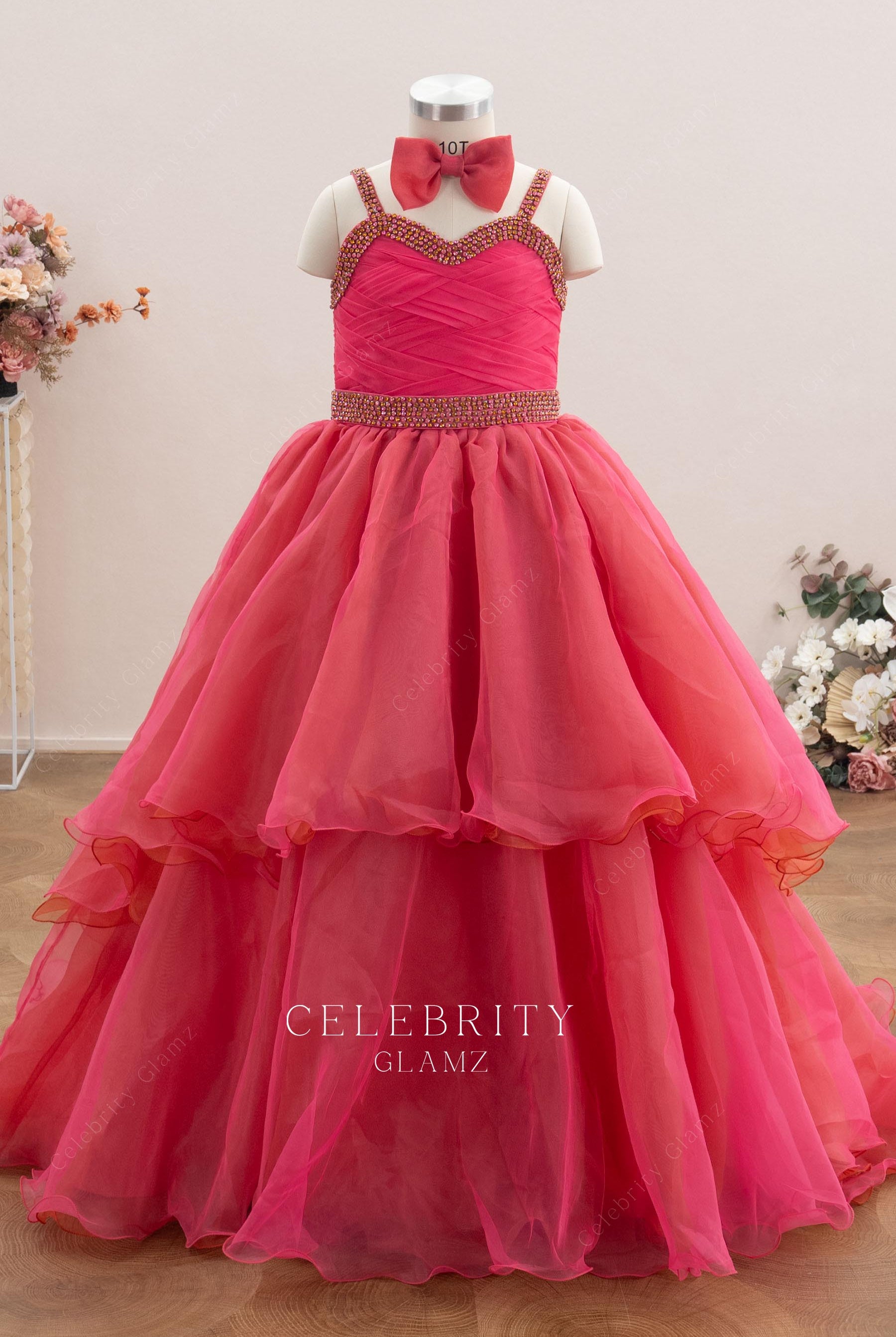 bow tie a line organza pageant gown