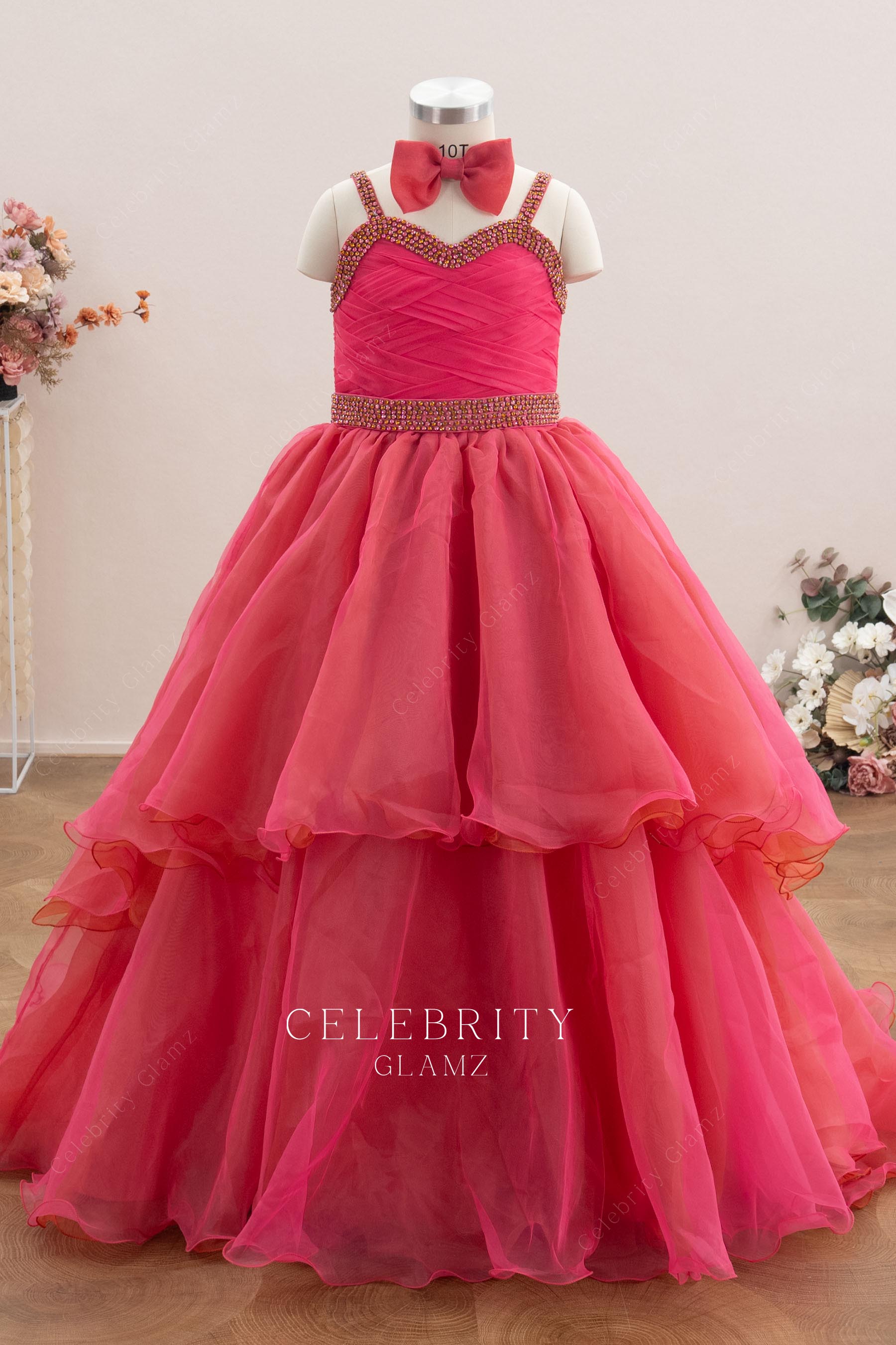 bow tie a line organza pageant gown