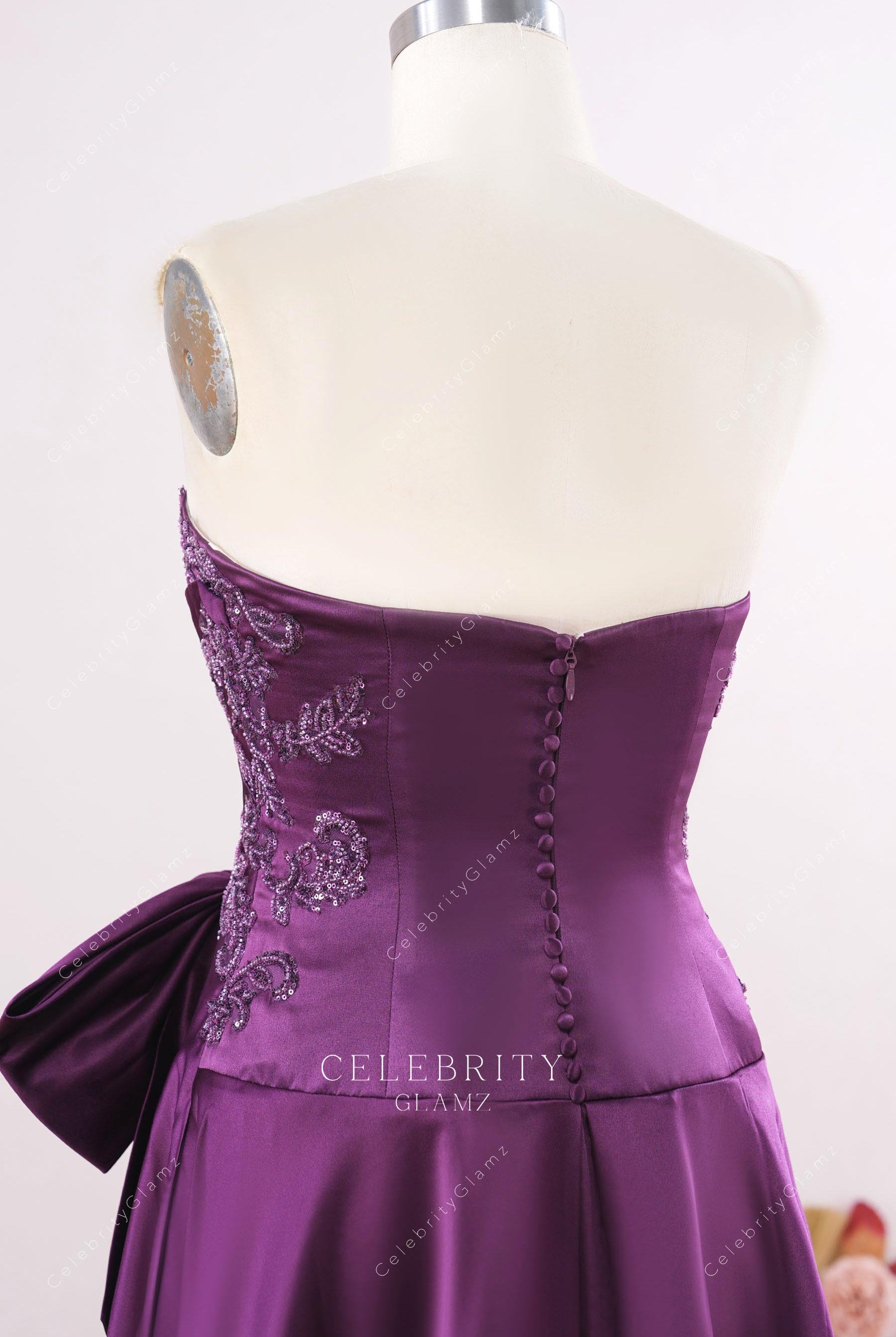 buttoned back grape mother of the bride dress