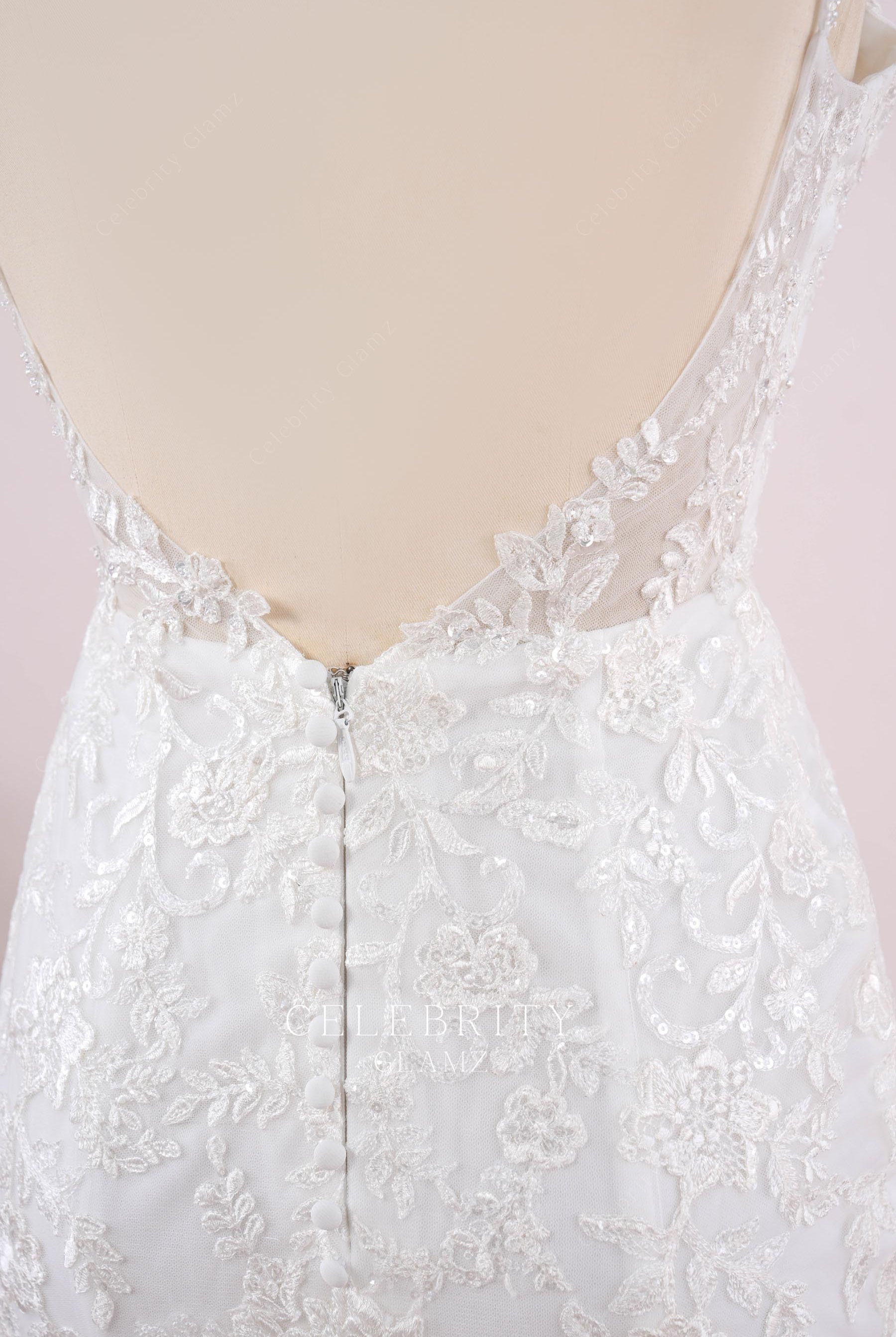buttoned back lace mermaid bridal dress