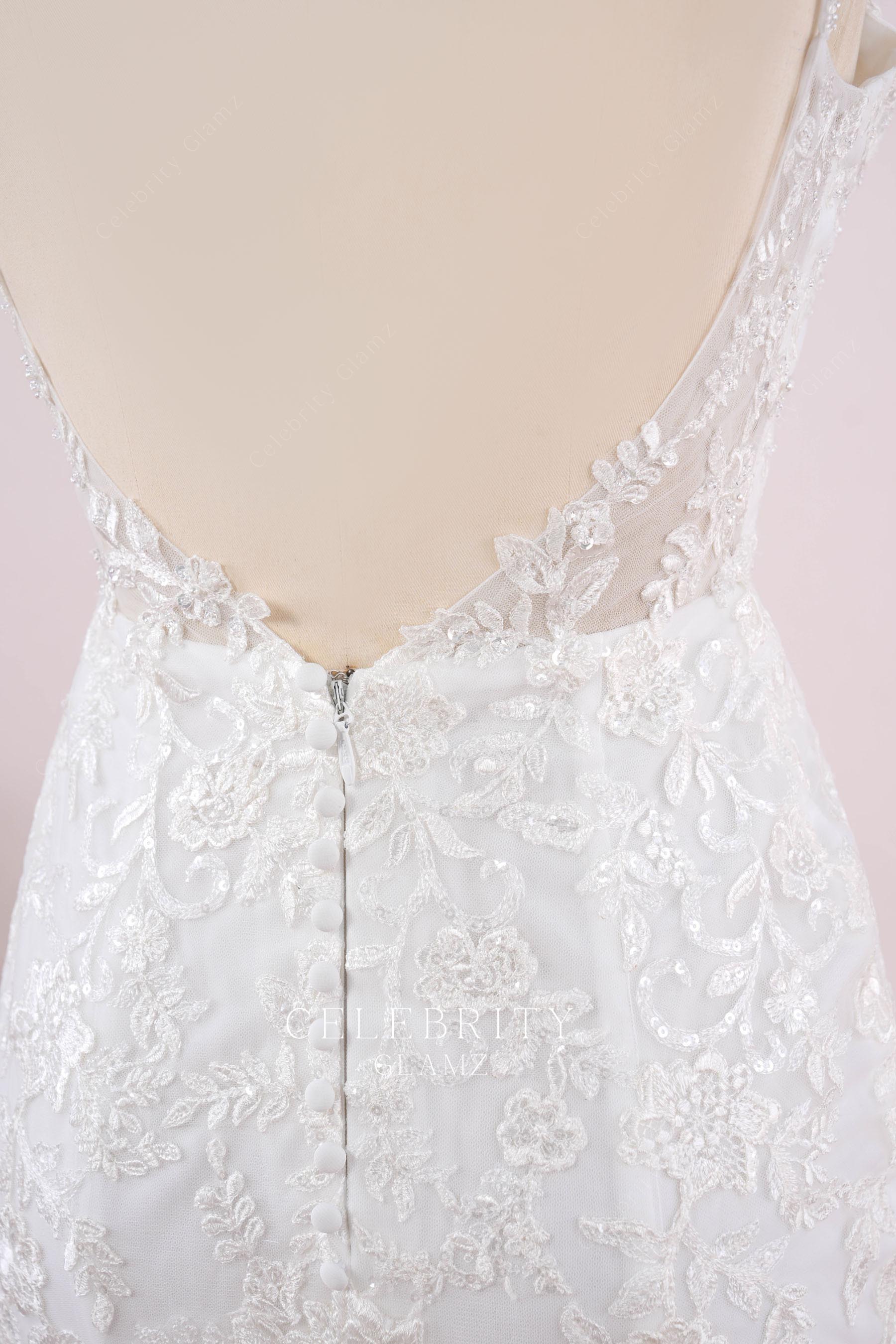 buttoned back lace mermaid bridal dress