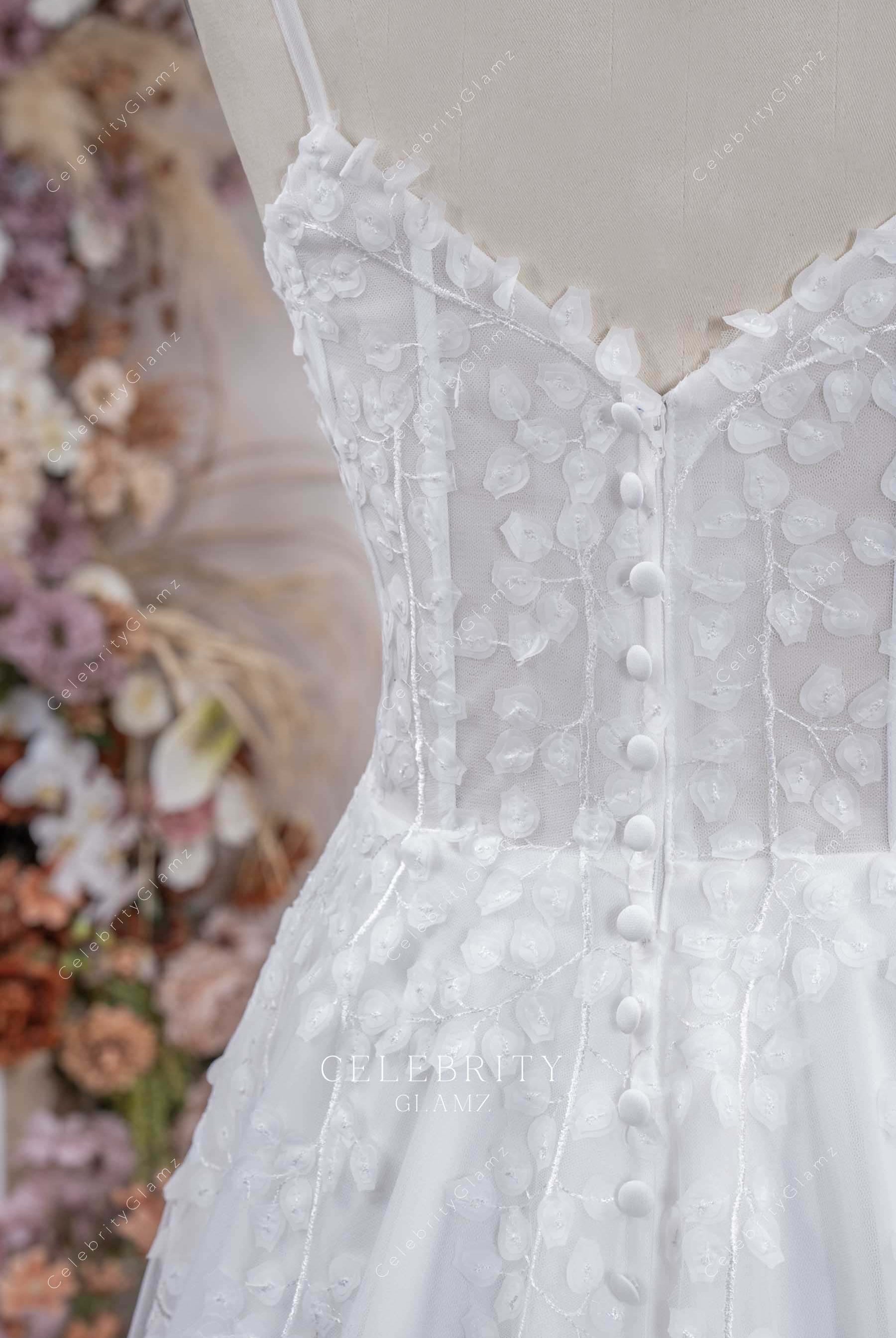 buttoned illusion lace back wedding dress