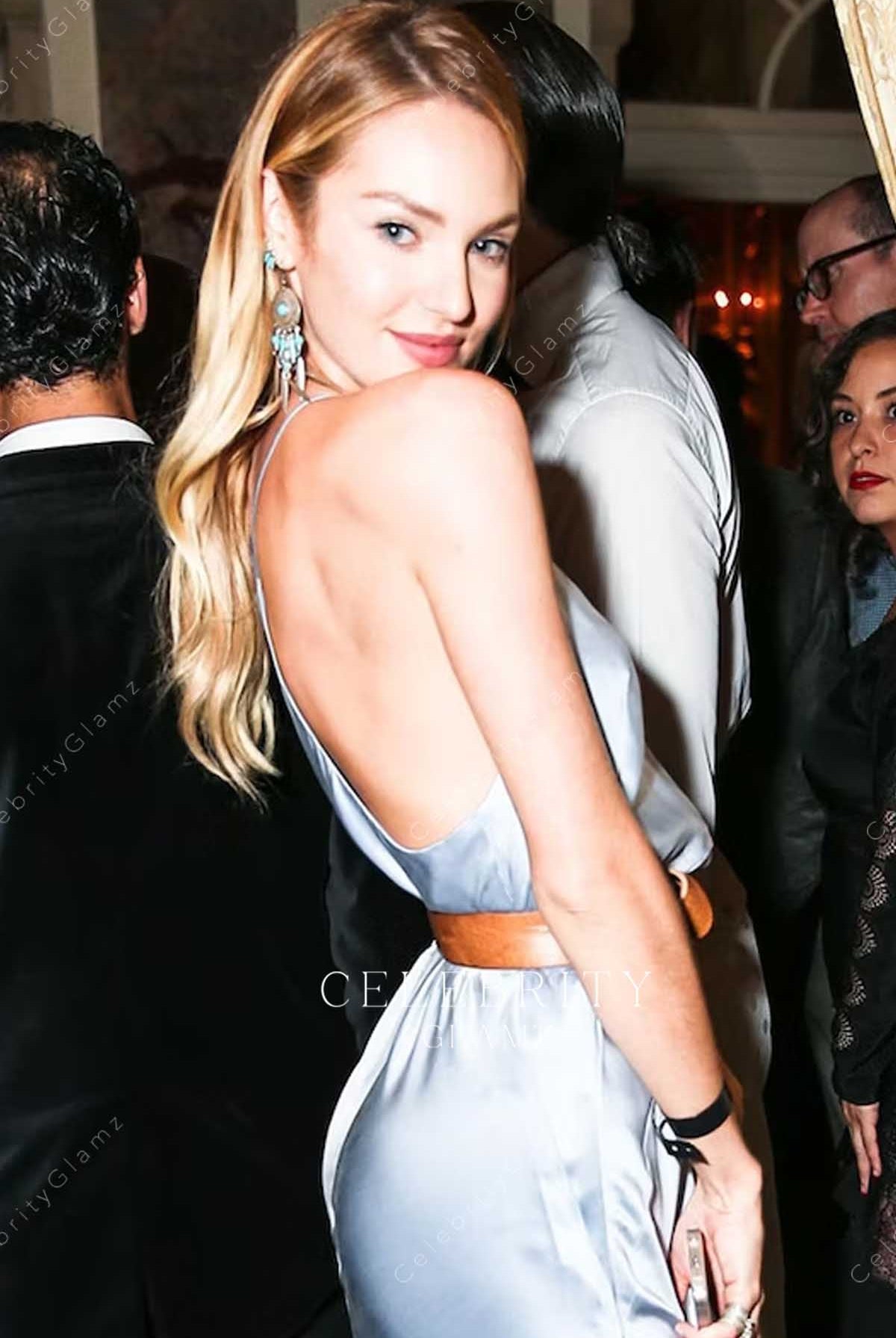 Candice Swanepoel crisscross back formal dress