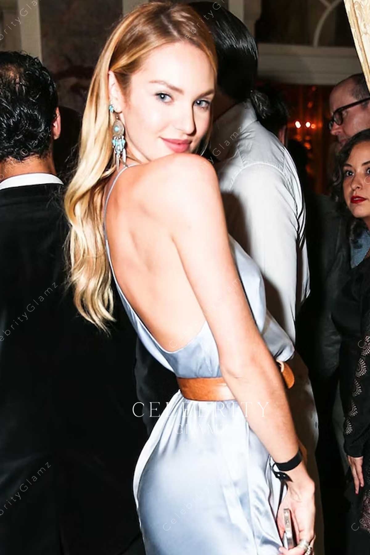 Candice Swanepoel crisscross back formal dress