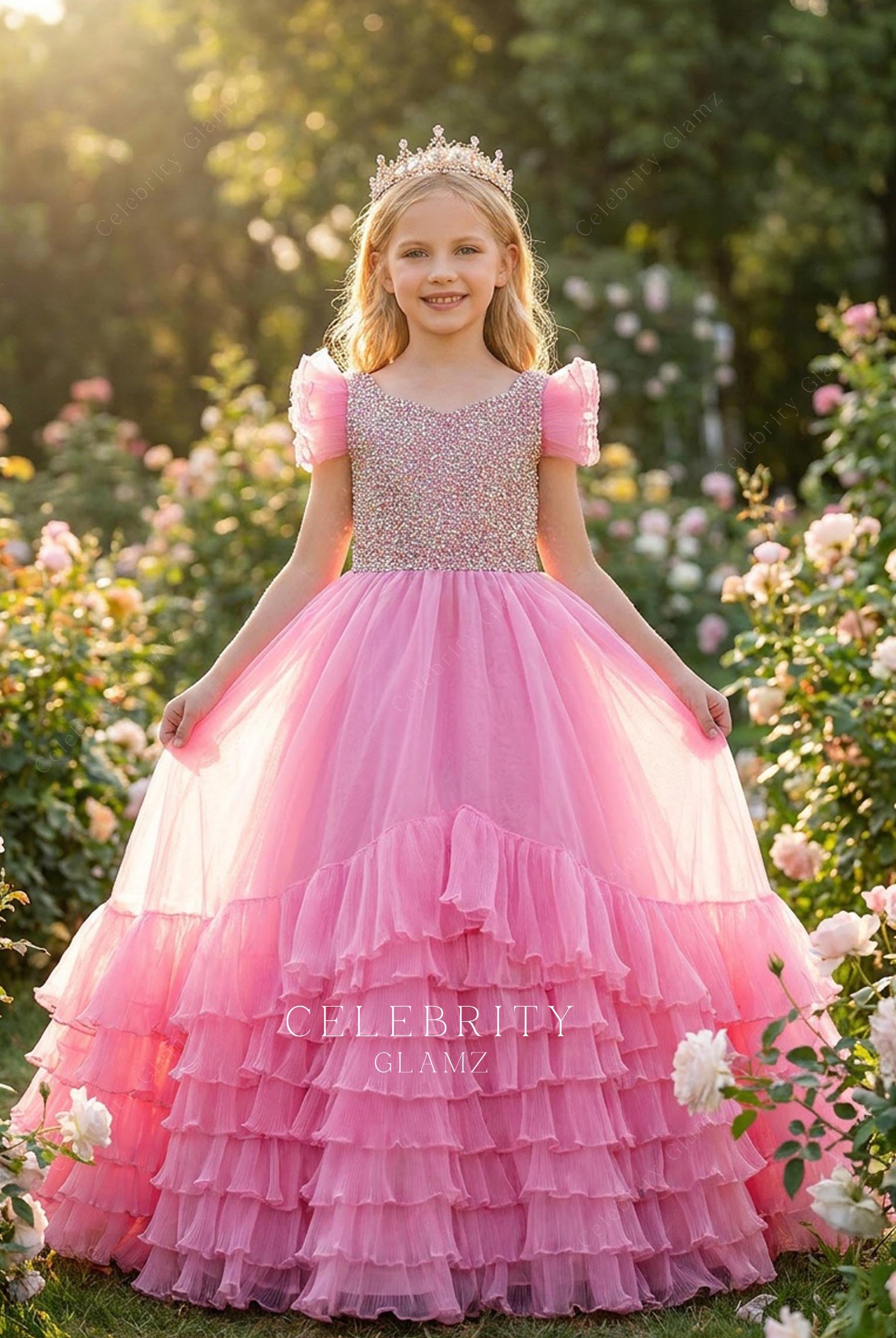 candy pink organza a line pageant dress