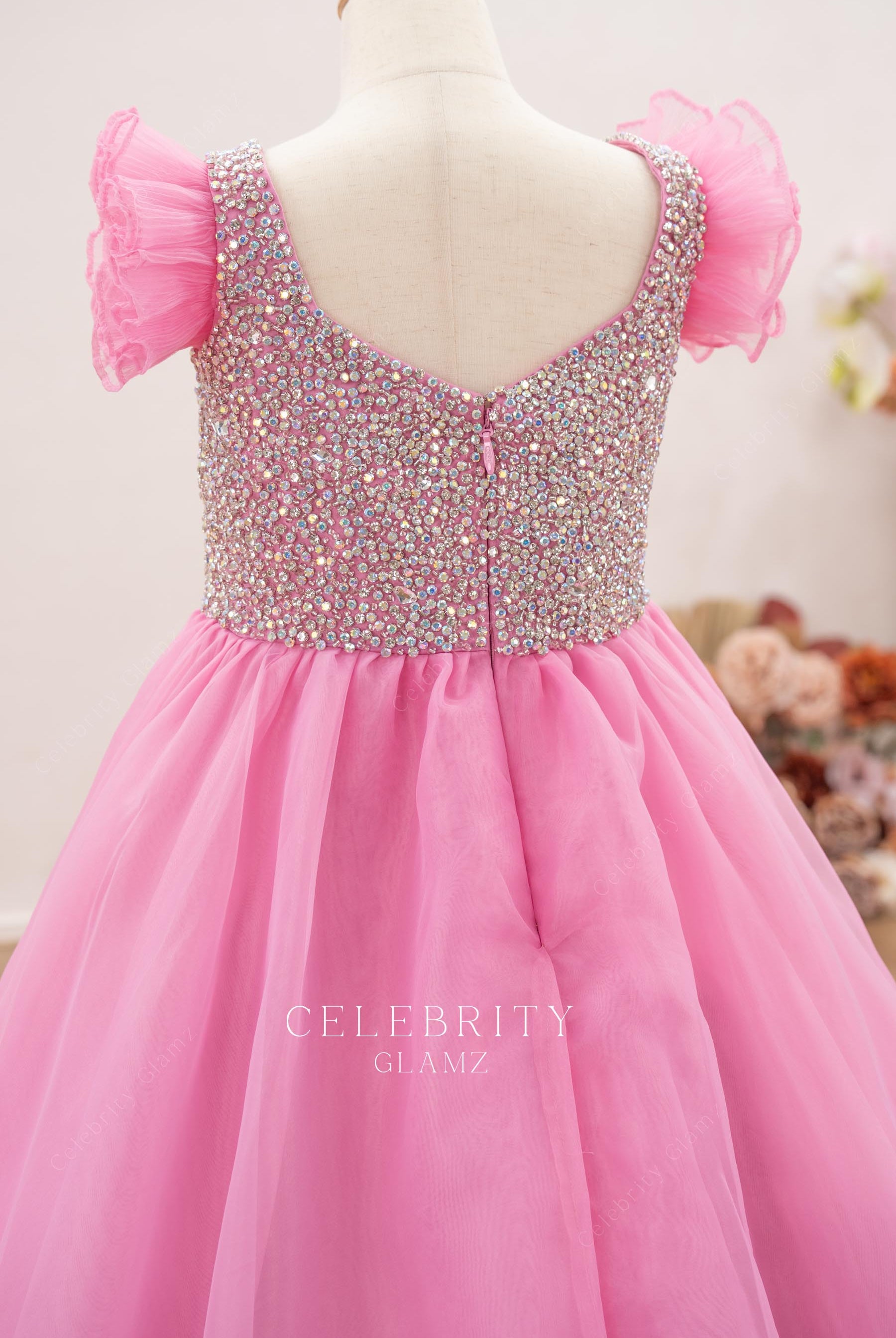 candy pink v-back pageant ballgown