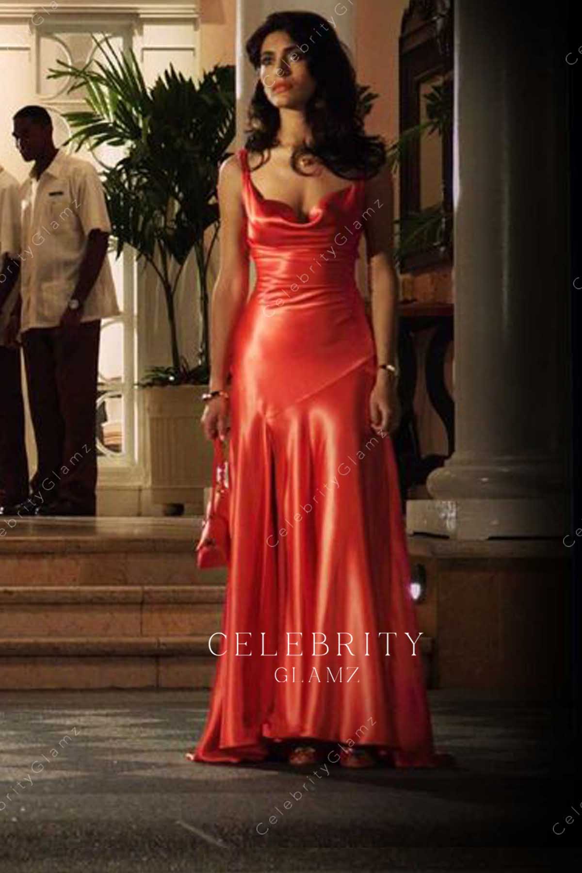 Caterina Murino watermelon fit flare dress in movie casino royale