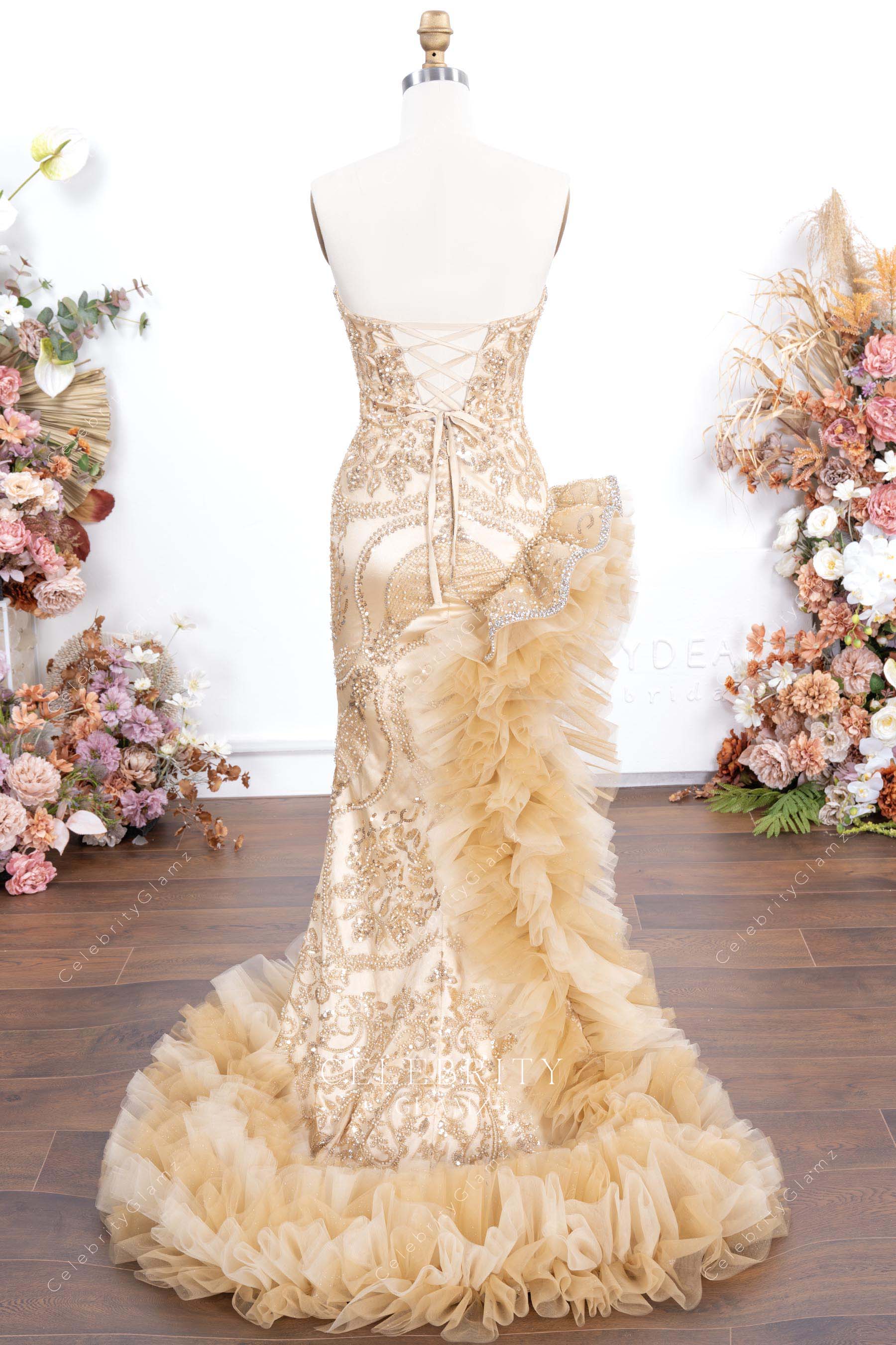 champagne glitter mermaid prom dress
