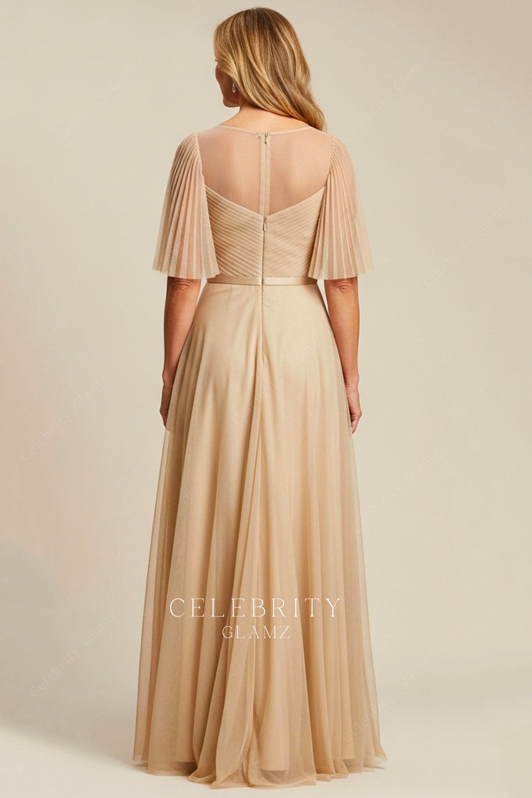 champagne tulle a line mother of the bride dress