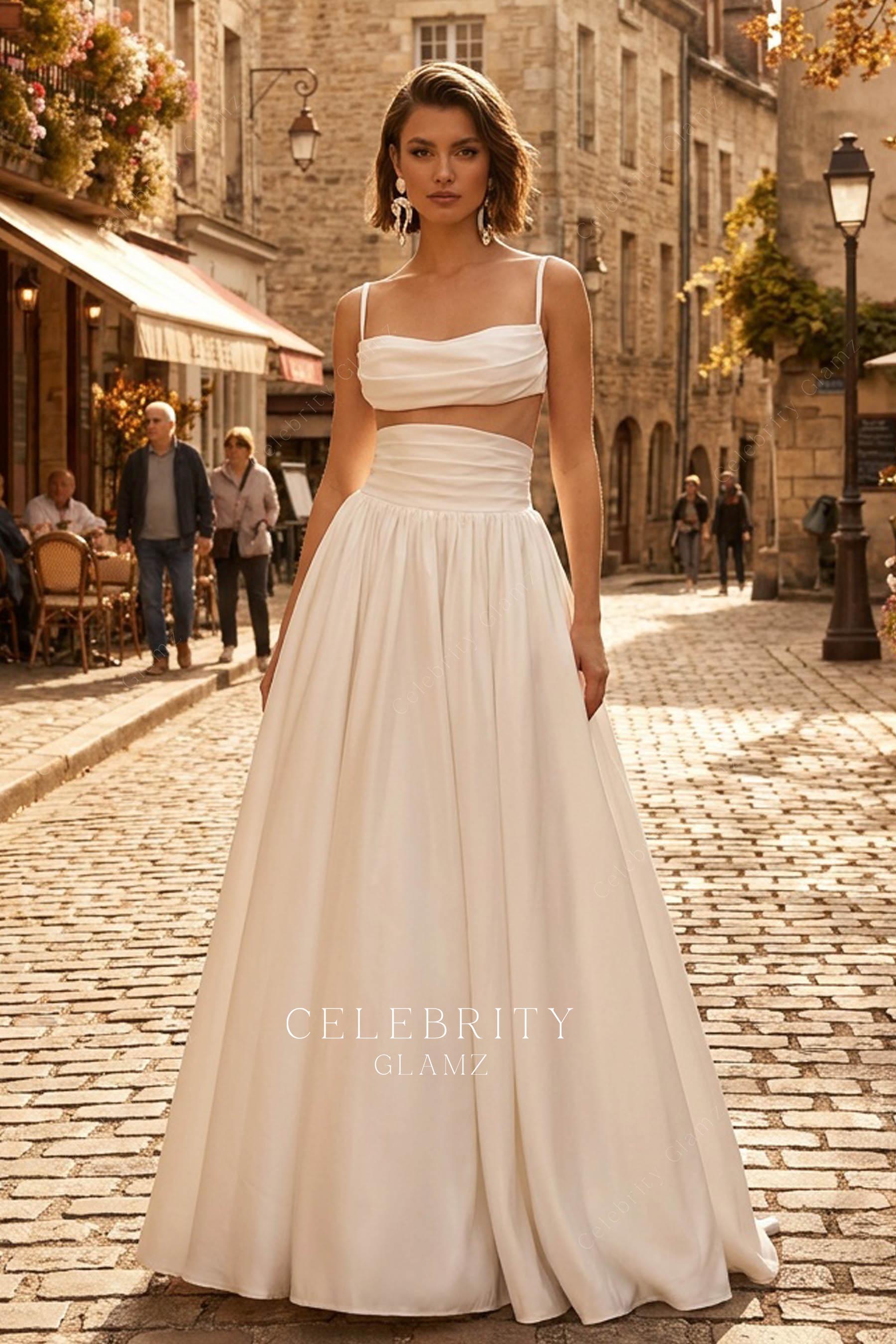 chic crop top pleated wedding dress