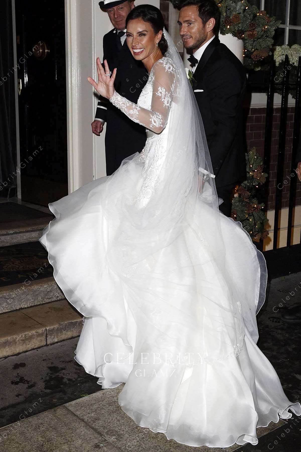 Christine Bleakley court train wedding dress