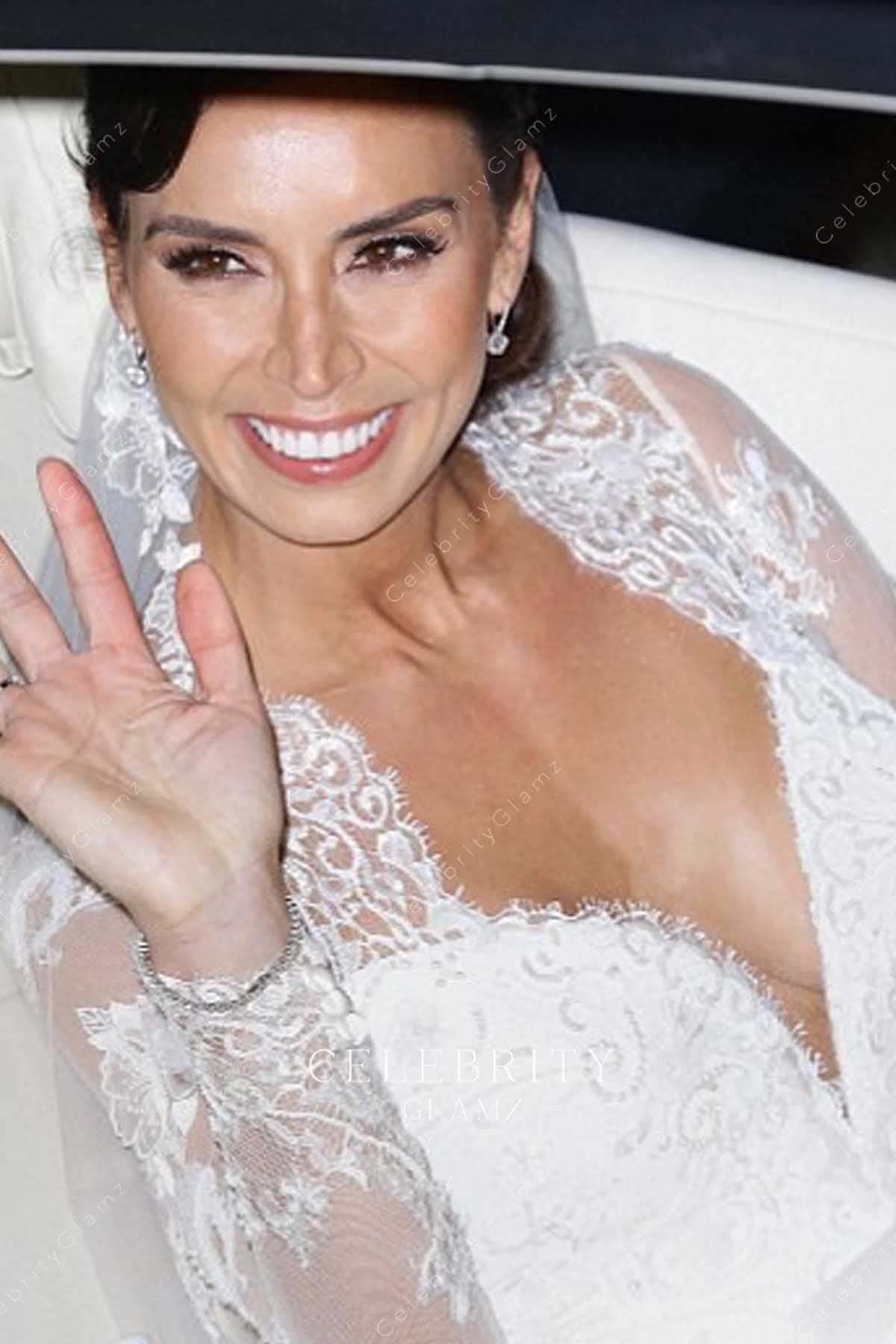 Christine Bleakley queen Anne neck wedding dress