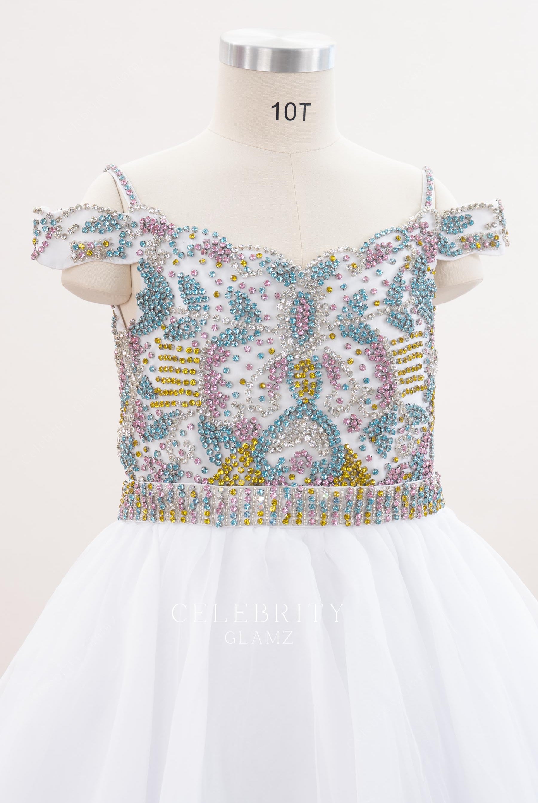 cold shoulder sleeve kids pageant dress