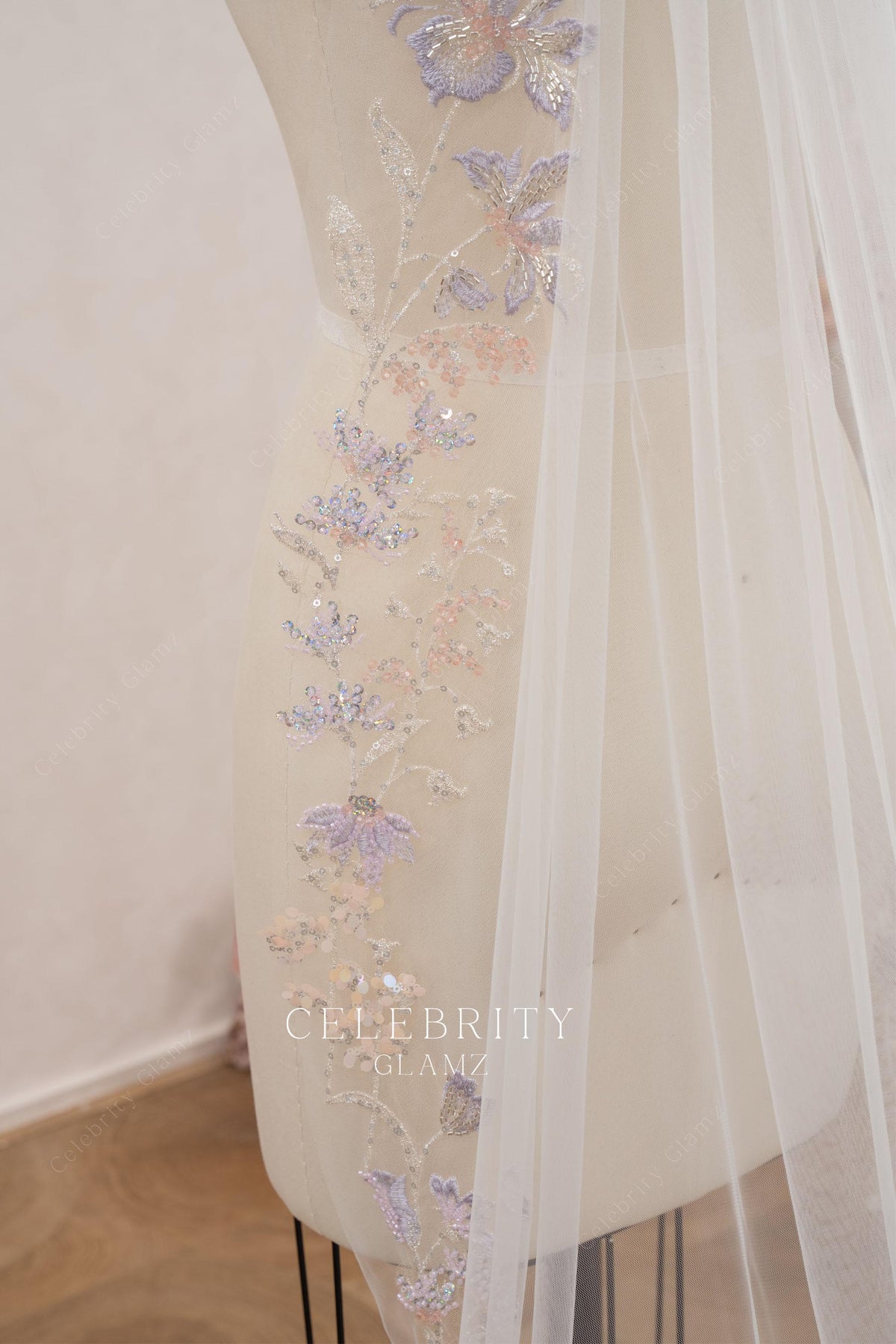 colorful beaded lace wedding veil