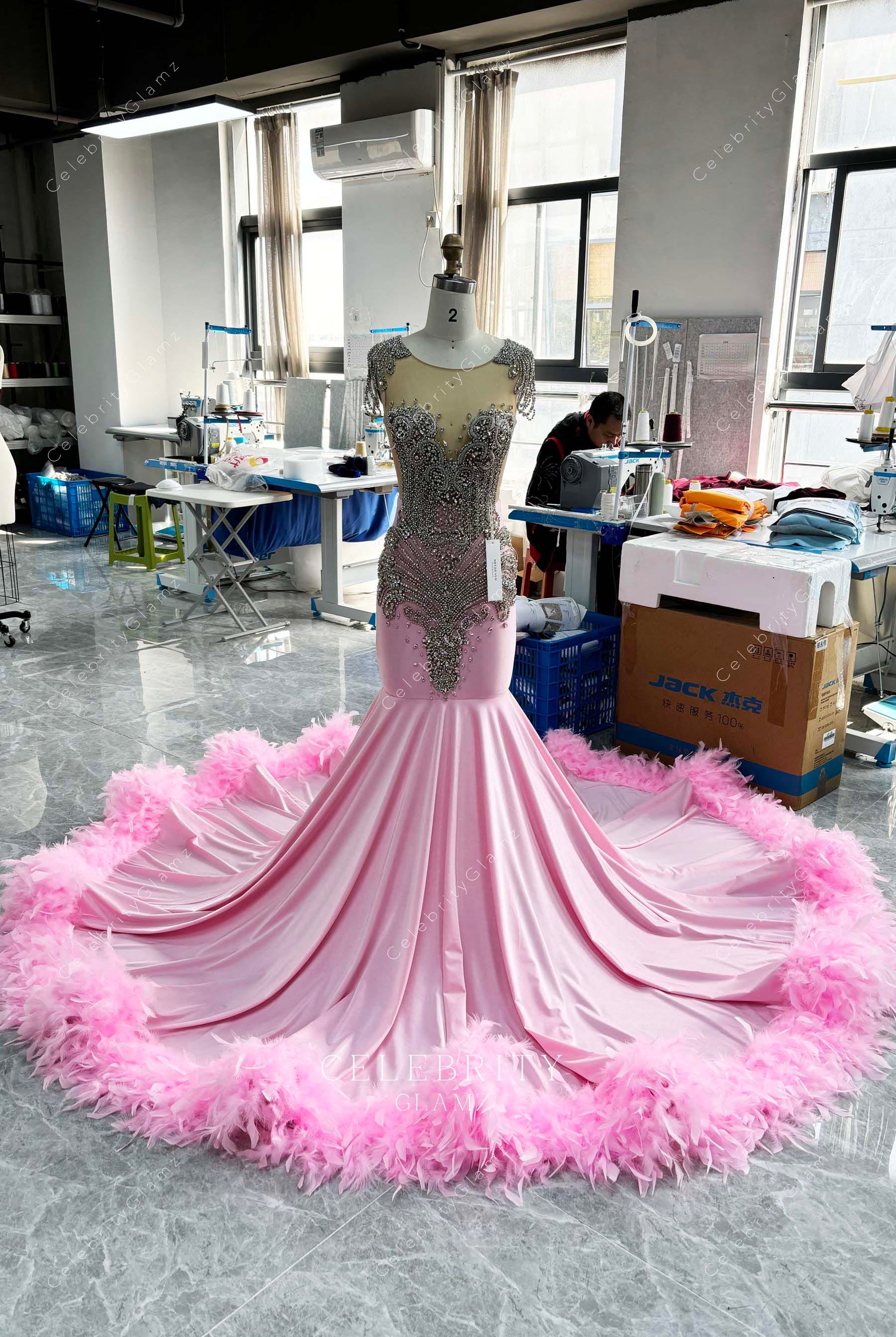 crystals illusion neck prom dress