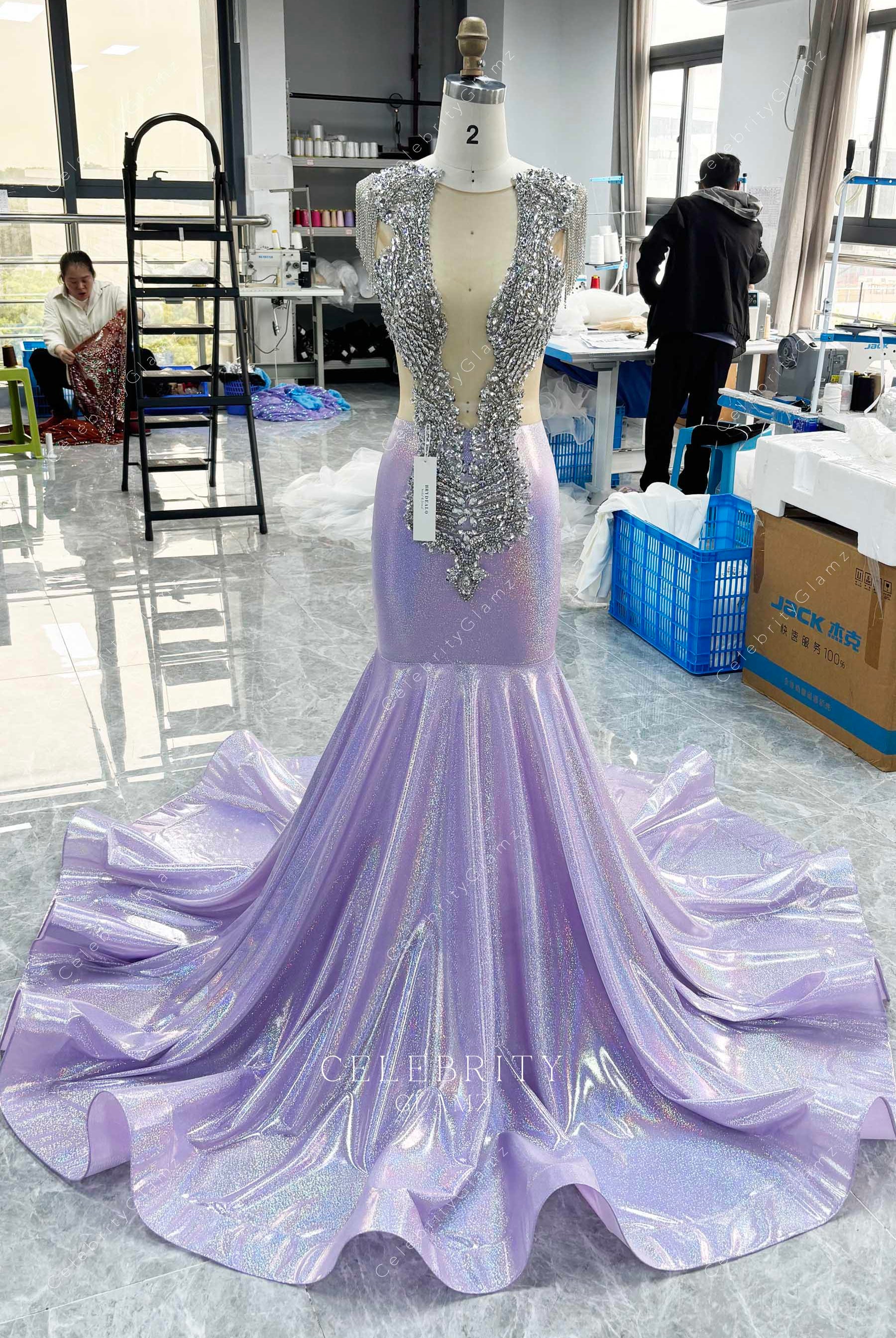 crystals trumpet prom dress
