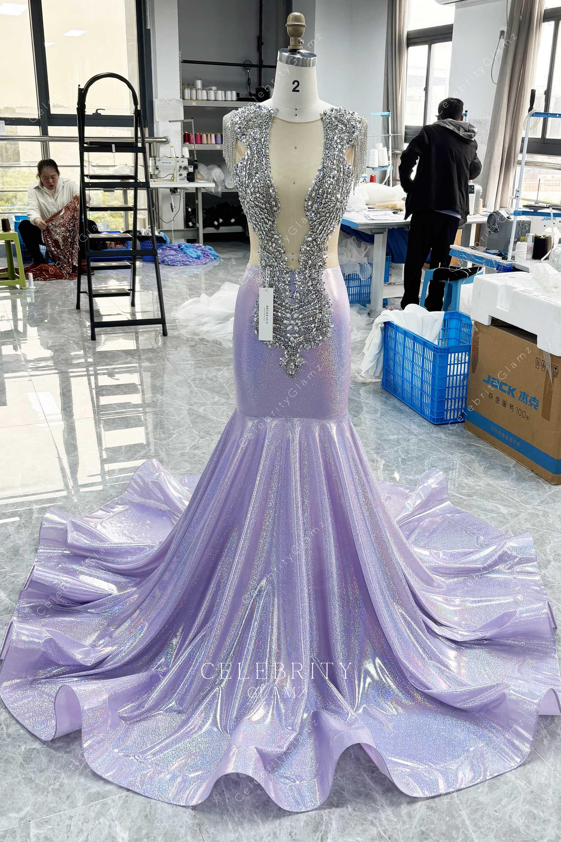 crystals trumpet prom dress