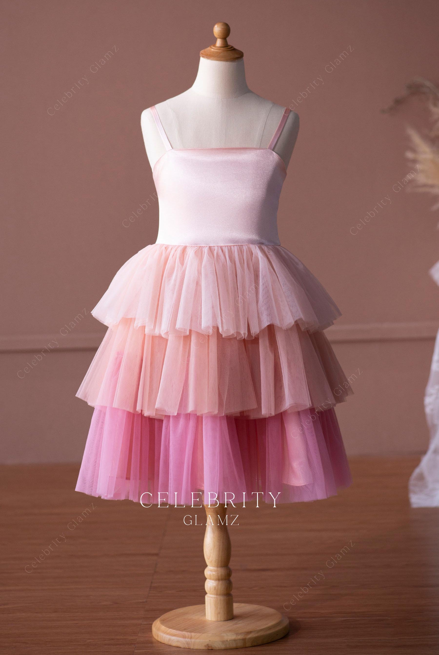 cute ombre pink tulle flower girl dress