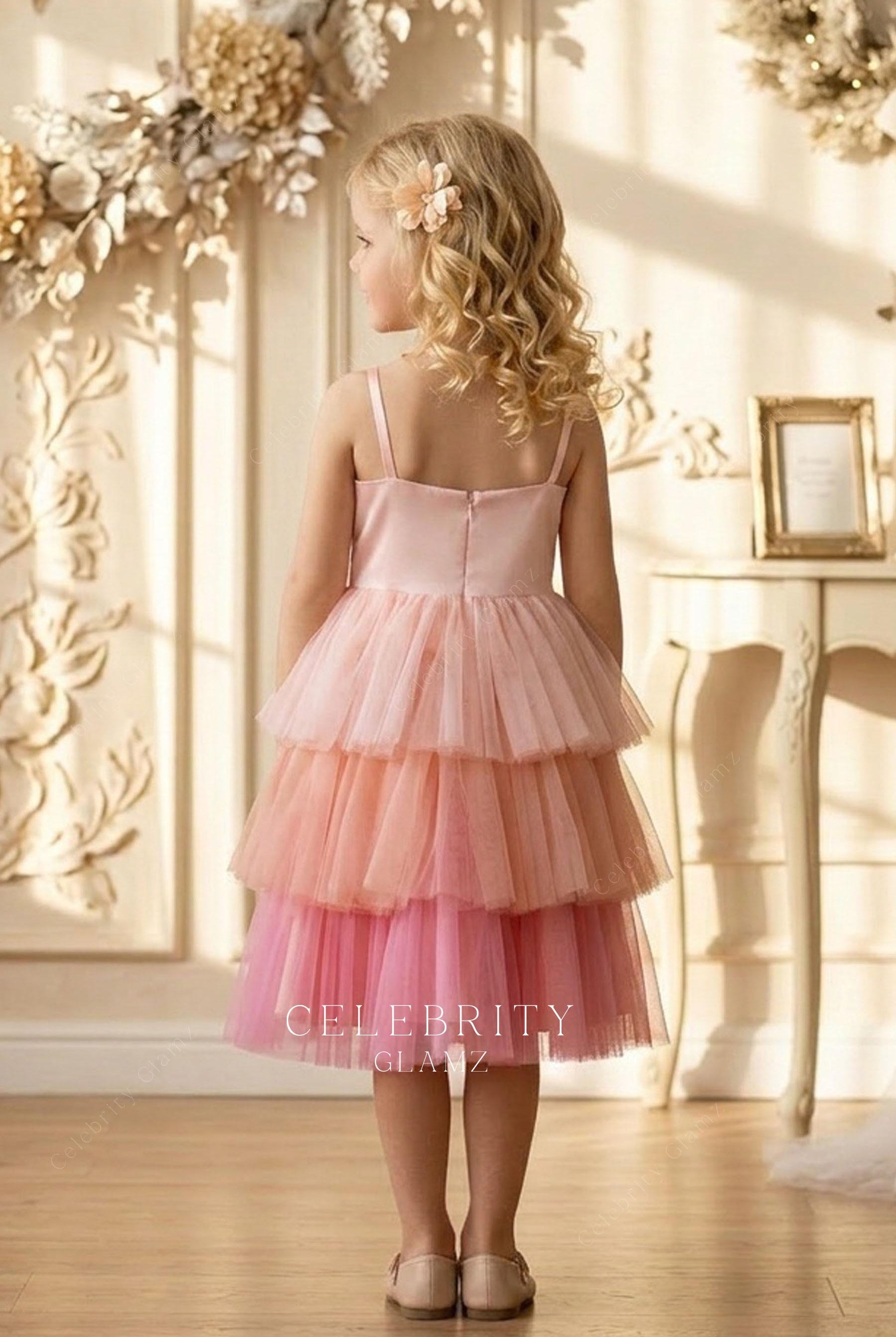 cute pink satin flower girl dress