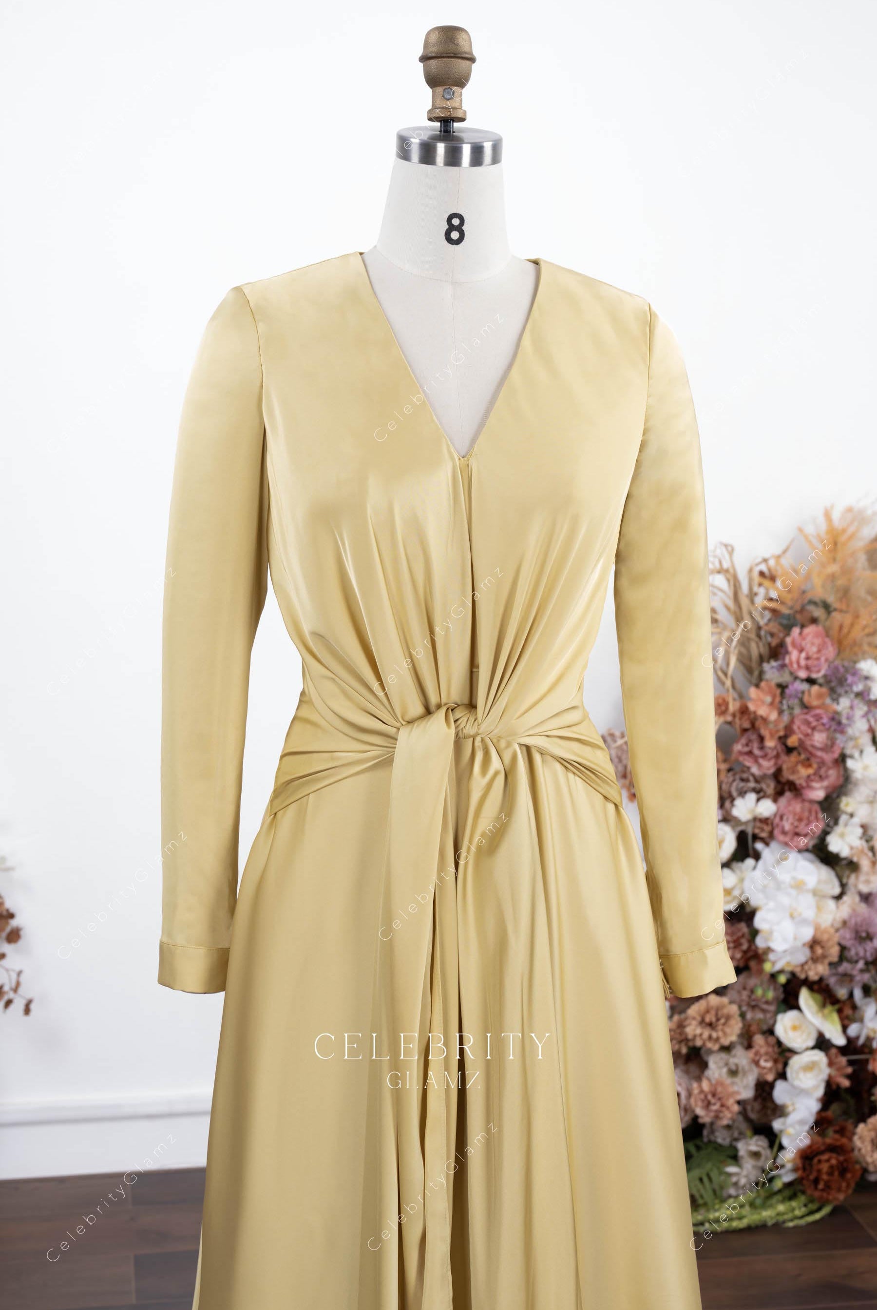 daffodil satin pleated waist prom dress