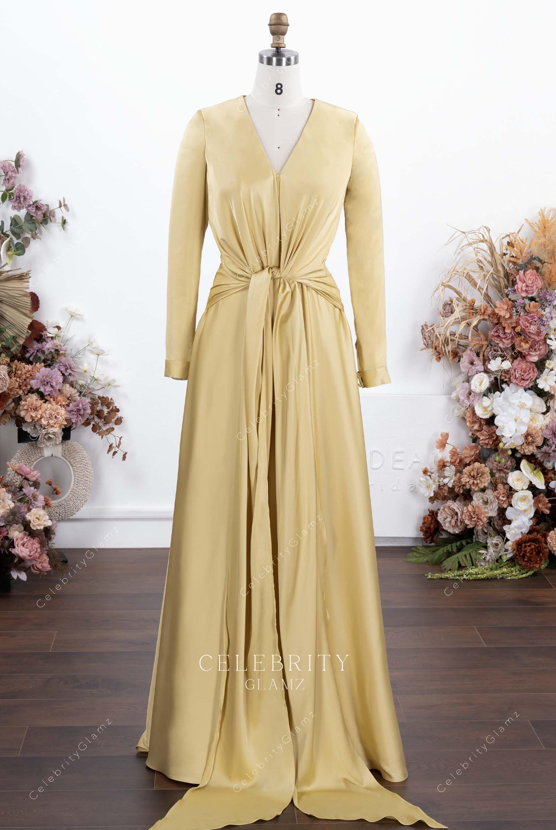 daffodil sleek satin a line prom dress