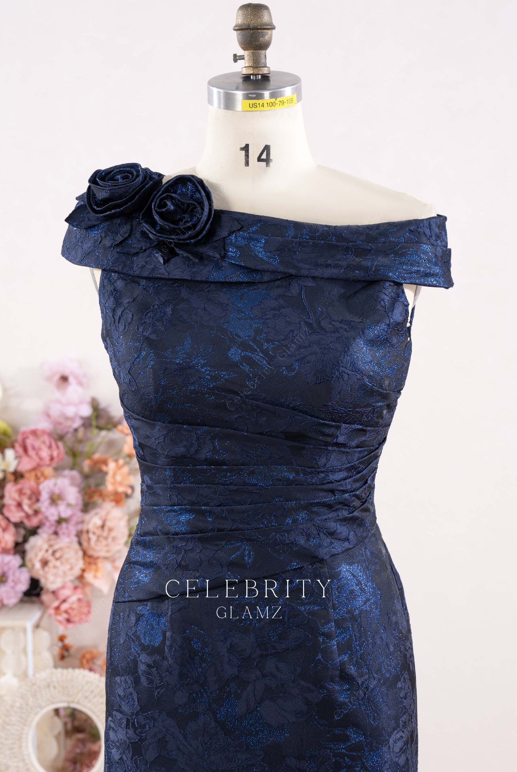 dark navy 3d floral mother of bride dress