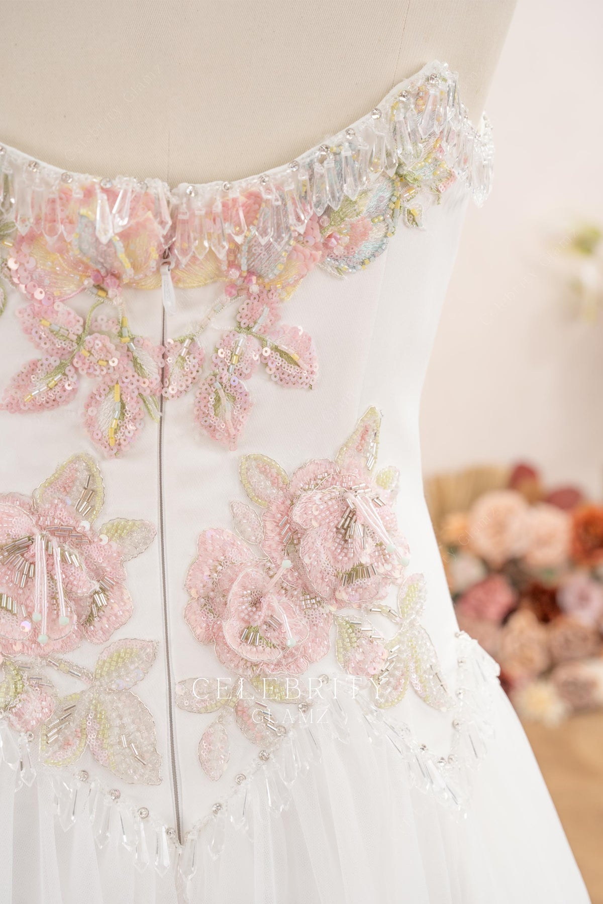 delicate beaded floral appliques wedding dress