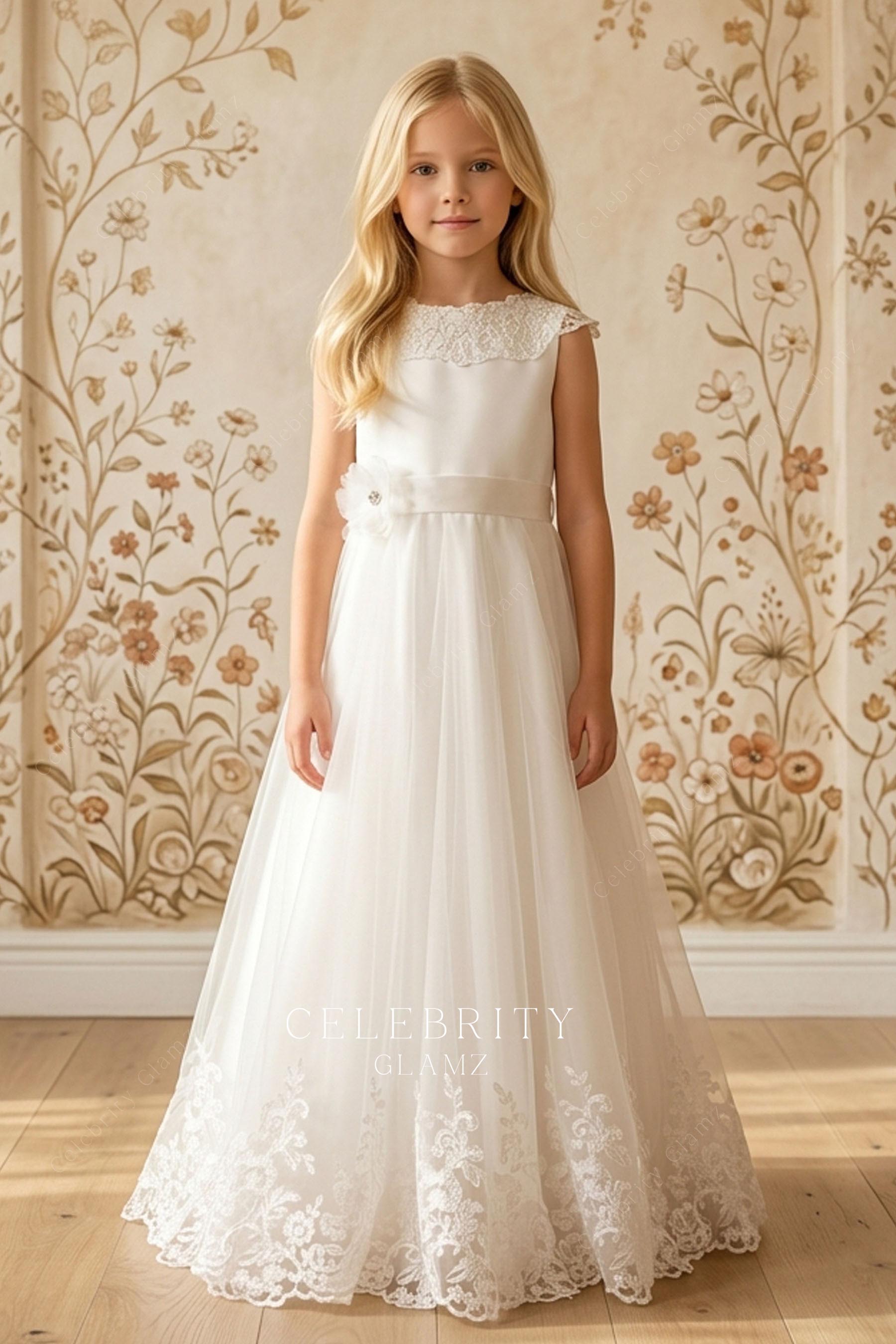 delicate lace a line flower girl dress