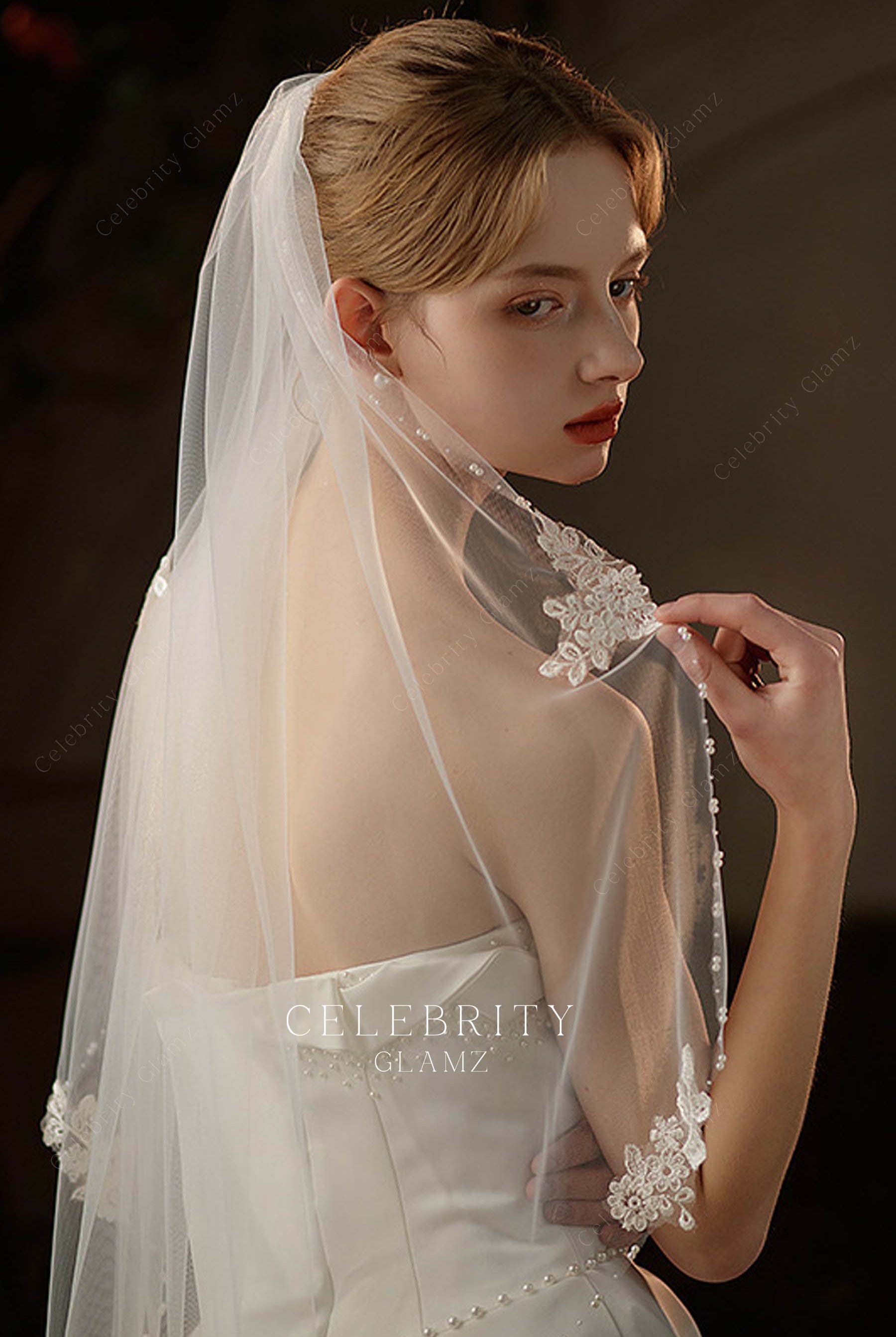 delicate lace appliques bridal veil