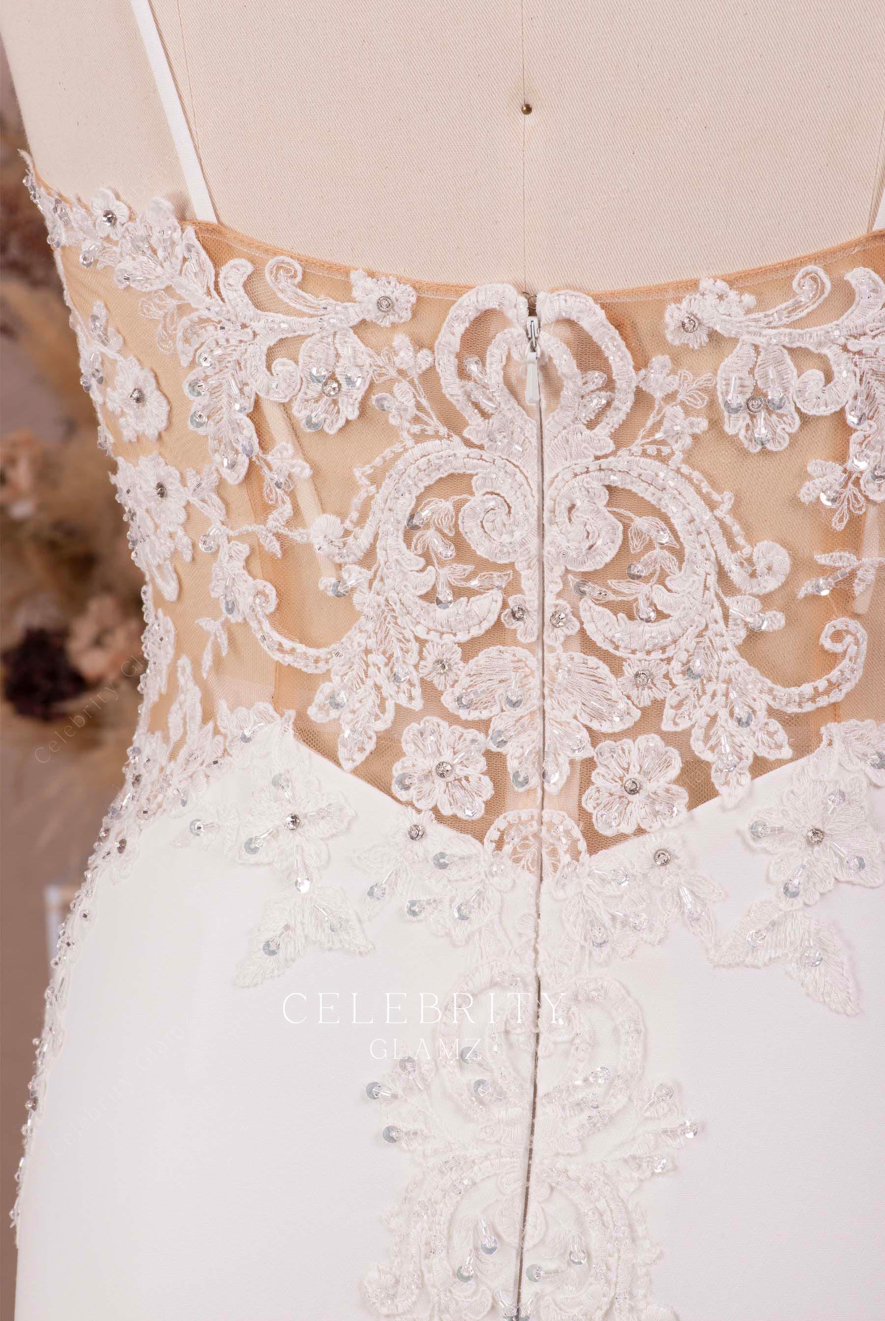 delicate lace illusion back wedding dress