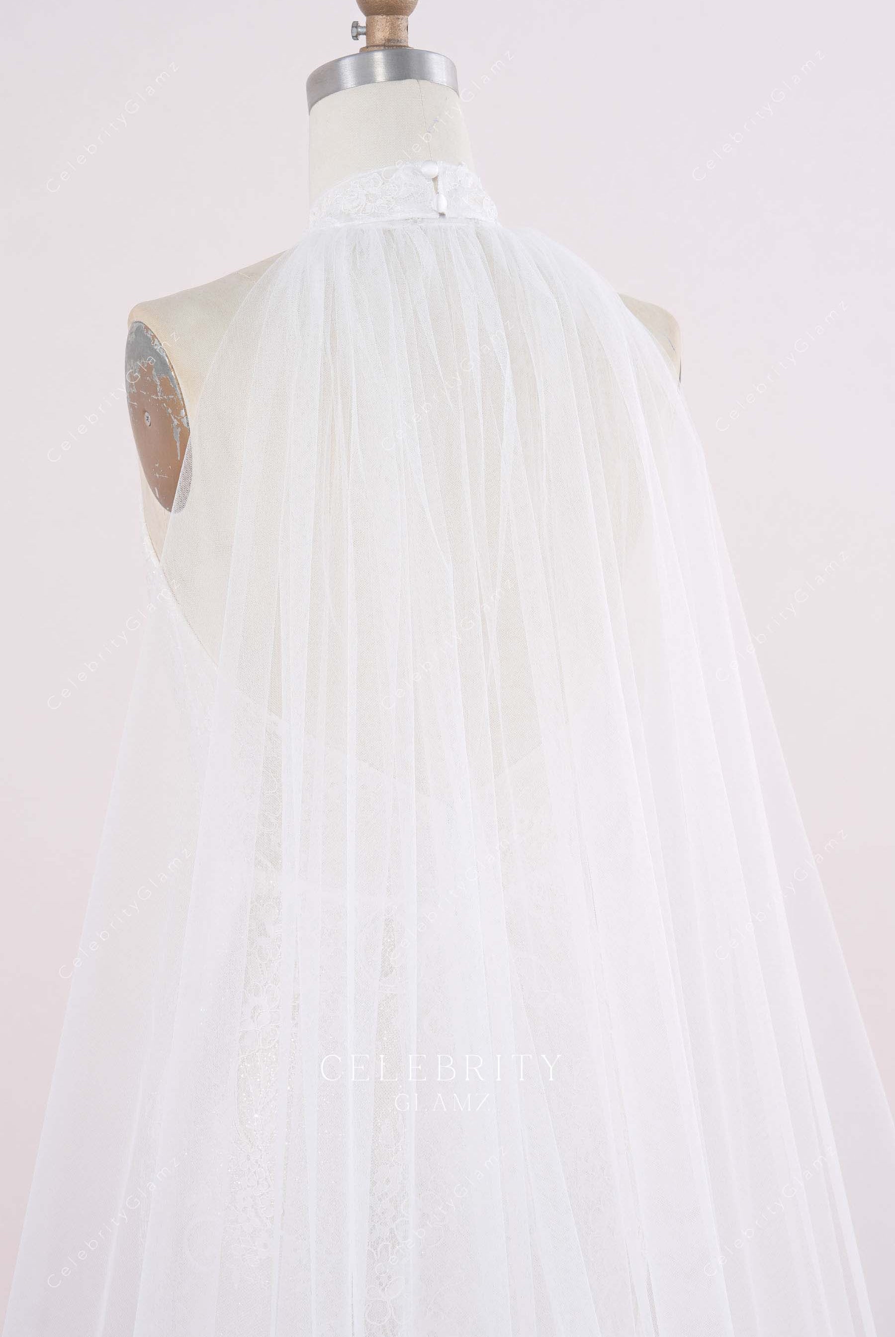 delicate lace illusion cape bridal dress