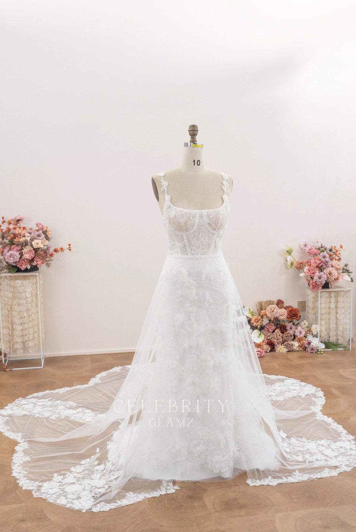 detachable overskirt lace wedding dress