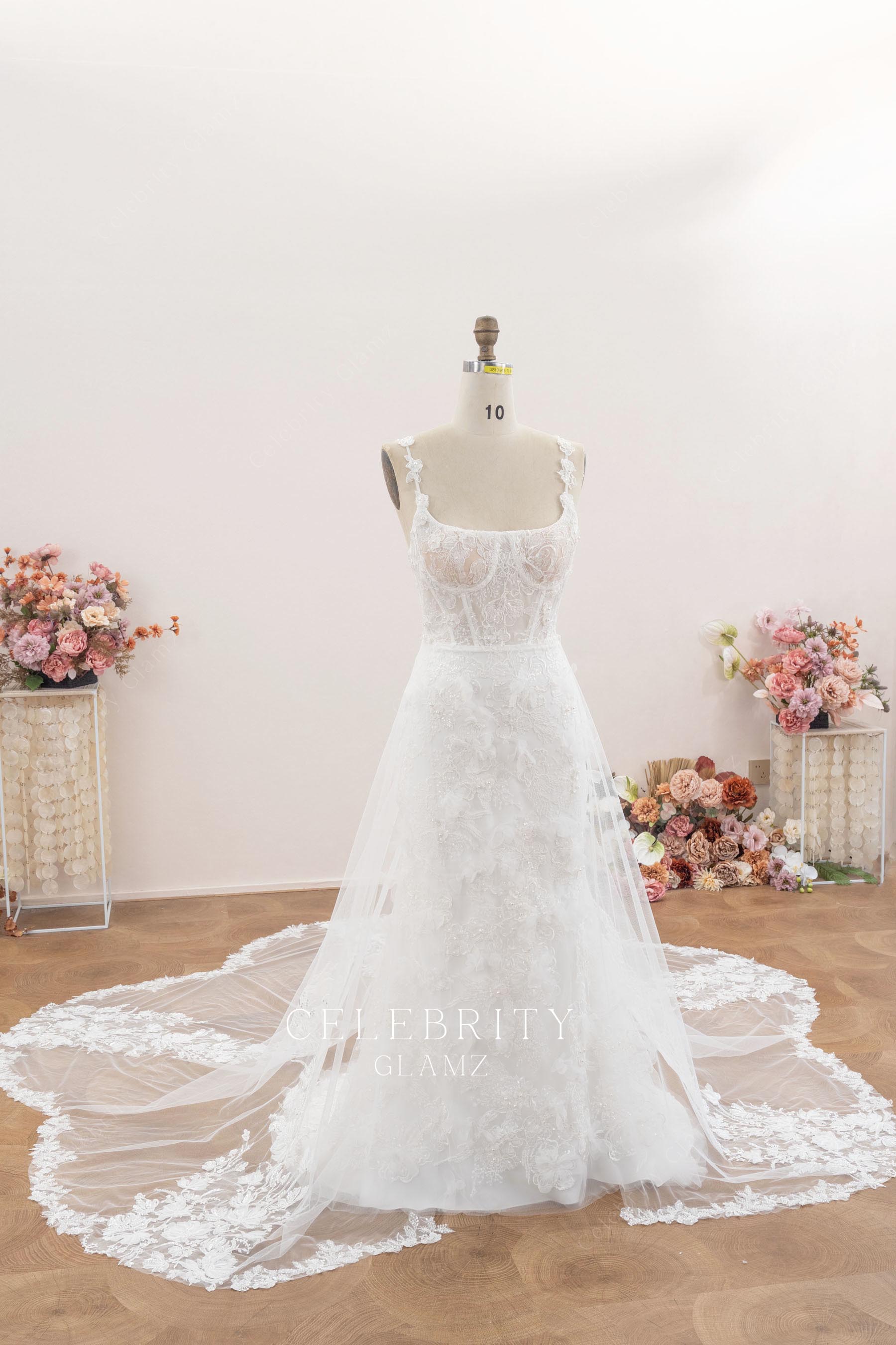 detachable overskirt lace wedding dress
