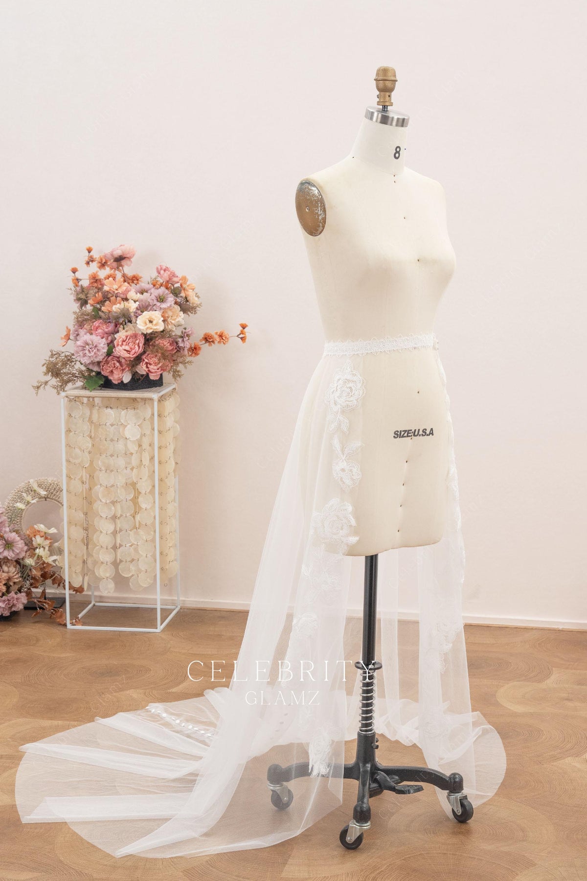 detachable tulle bridal overskirt